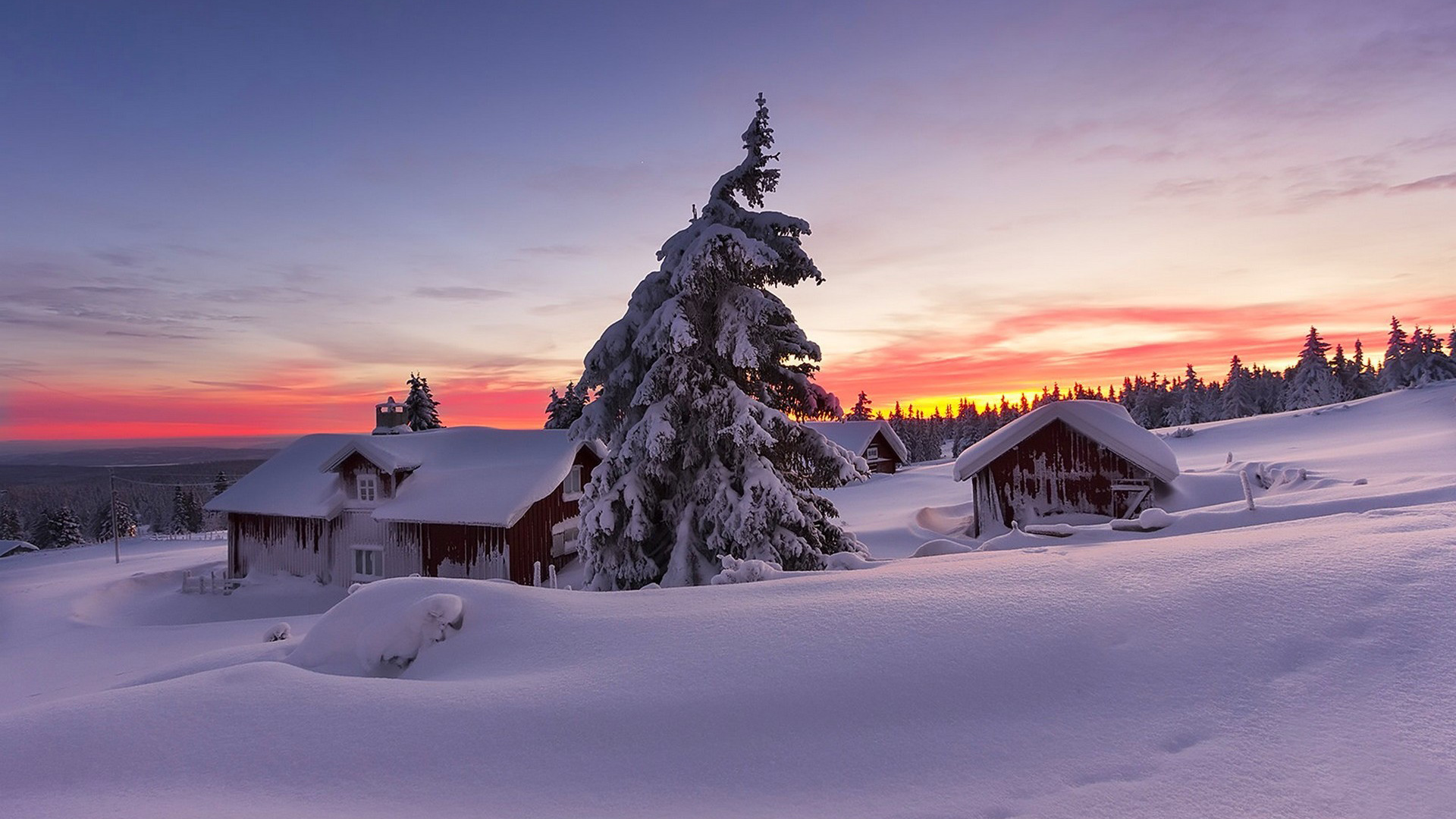 房子，冬天，雪，天空，风景图片，桌面壁纸