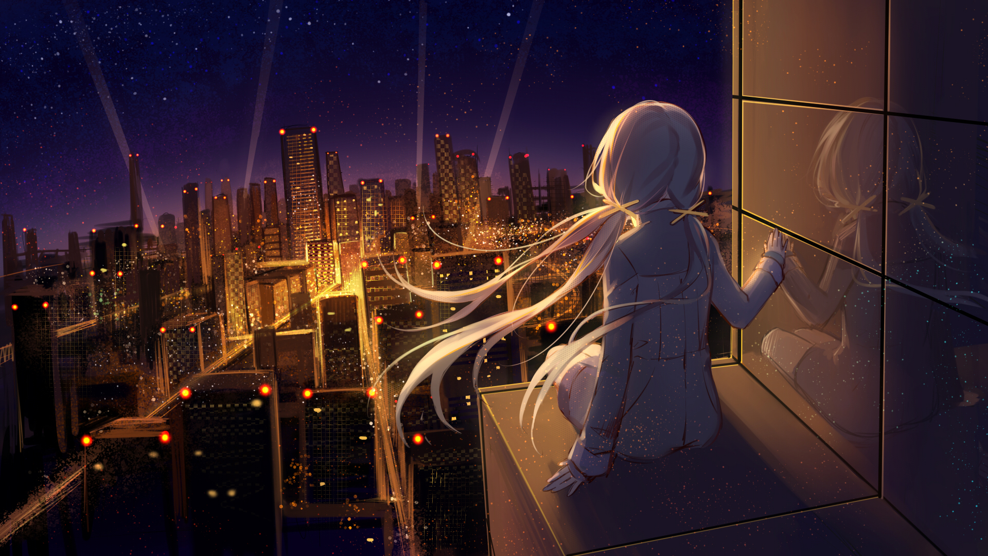 女孩子 星尘 晚上 城市 动漫壁纸