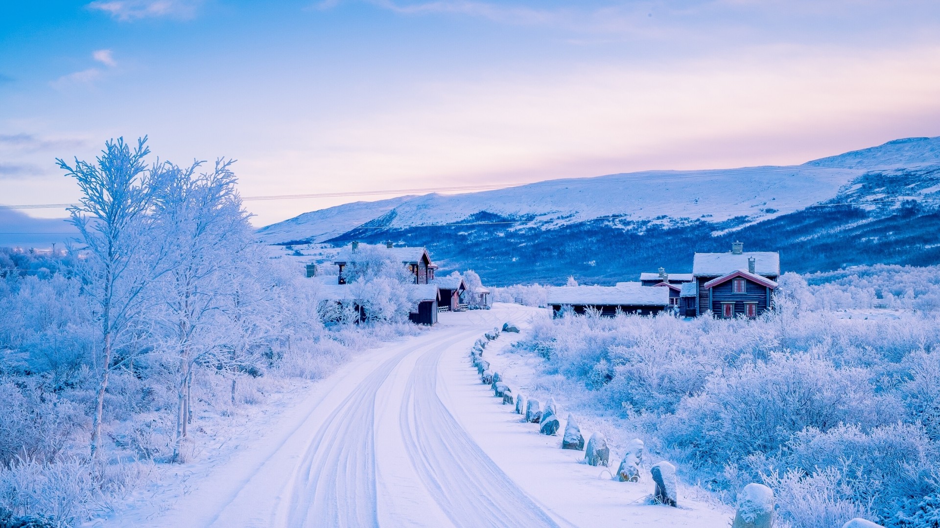 挪威，斯堪的纳维亚山脉，冬天风景，桌面壁纸