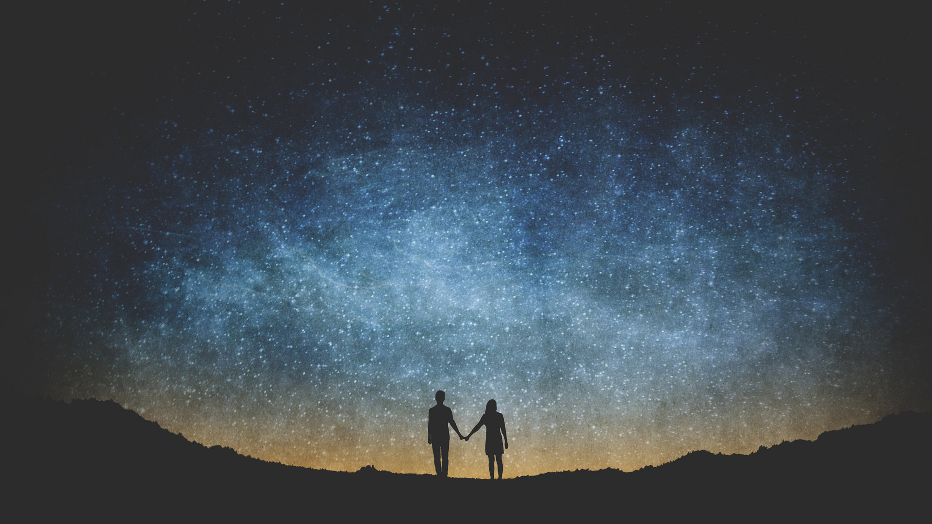 银河系，空间，夫妇，牵手，夜晚，星星，浪漫，唯美意境壁纸