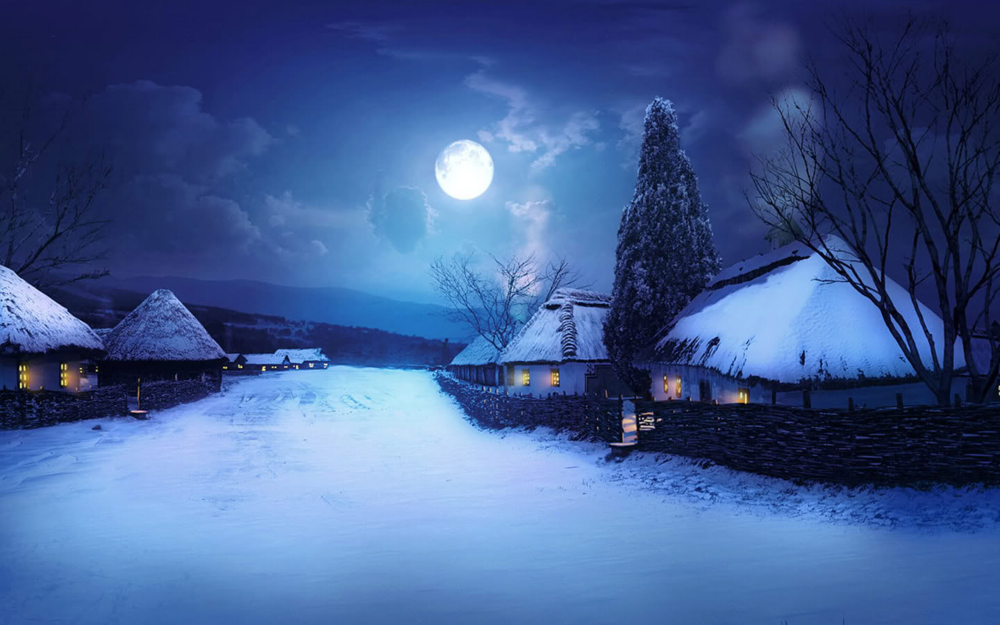 冬至夜晚风景桌面壁纸