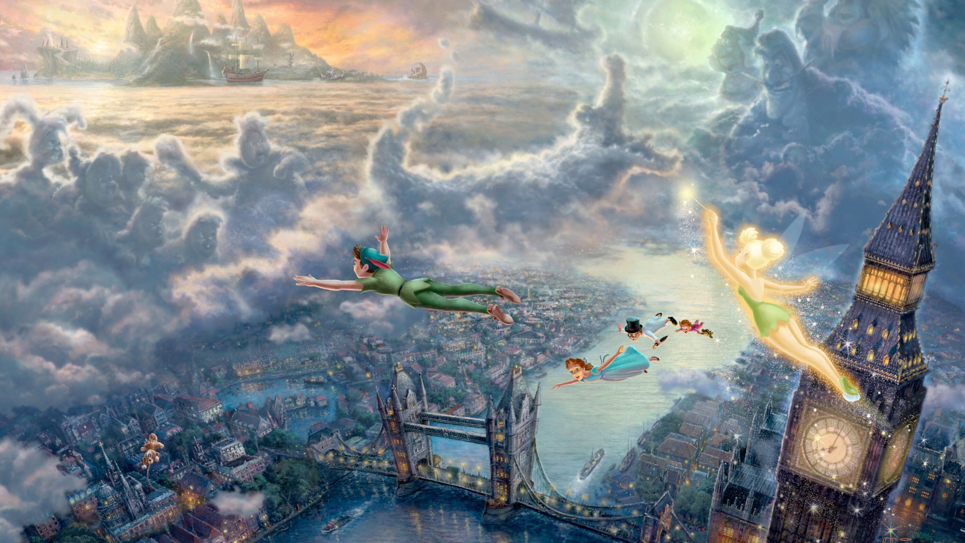 托马斯·金凯德，廷克贝尔和彼得泛，飞向梦幻岛，主题电影壁纸