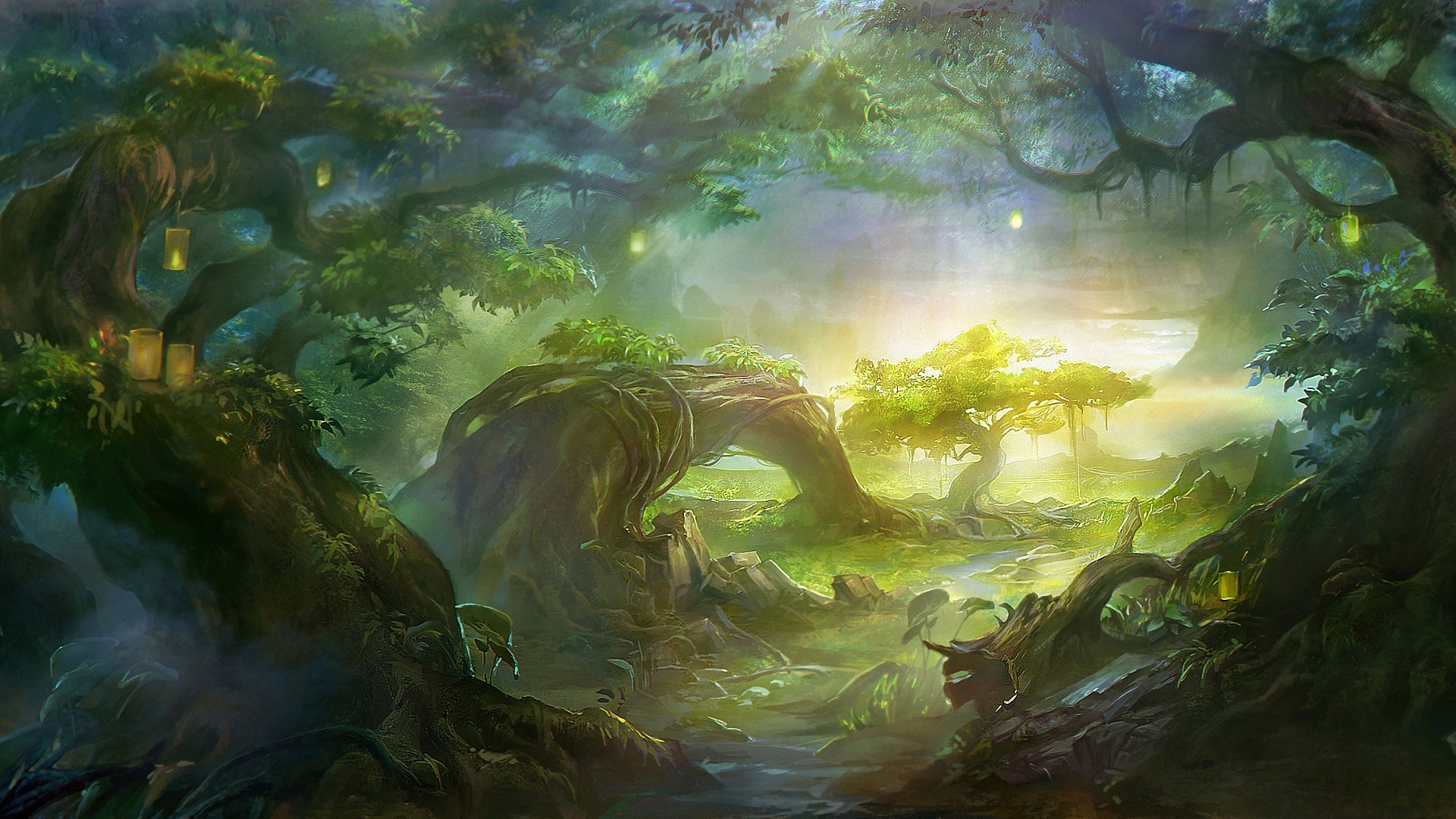 景观,树木,河流宽屏精美游戏主题桌面壁纸