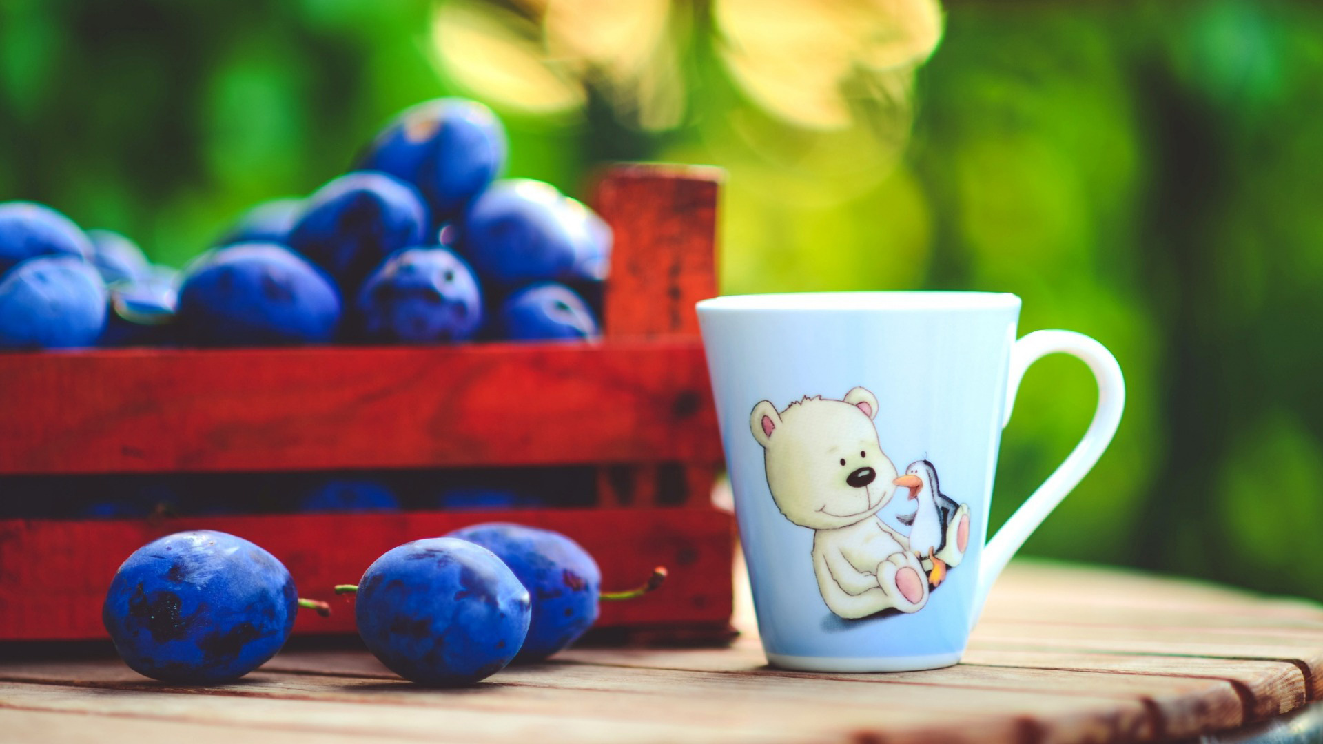 蓝莓，杯，绘图，熊，可爱，绿色背景，桌面壁纸