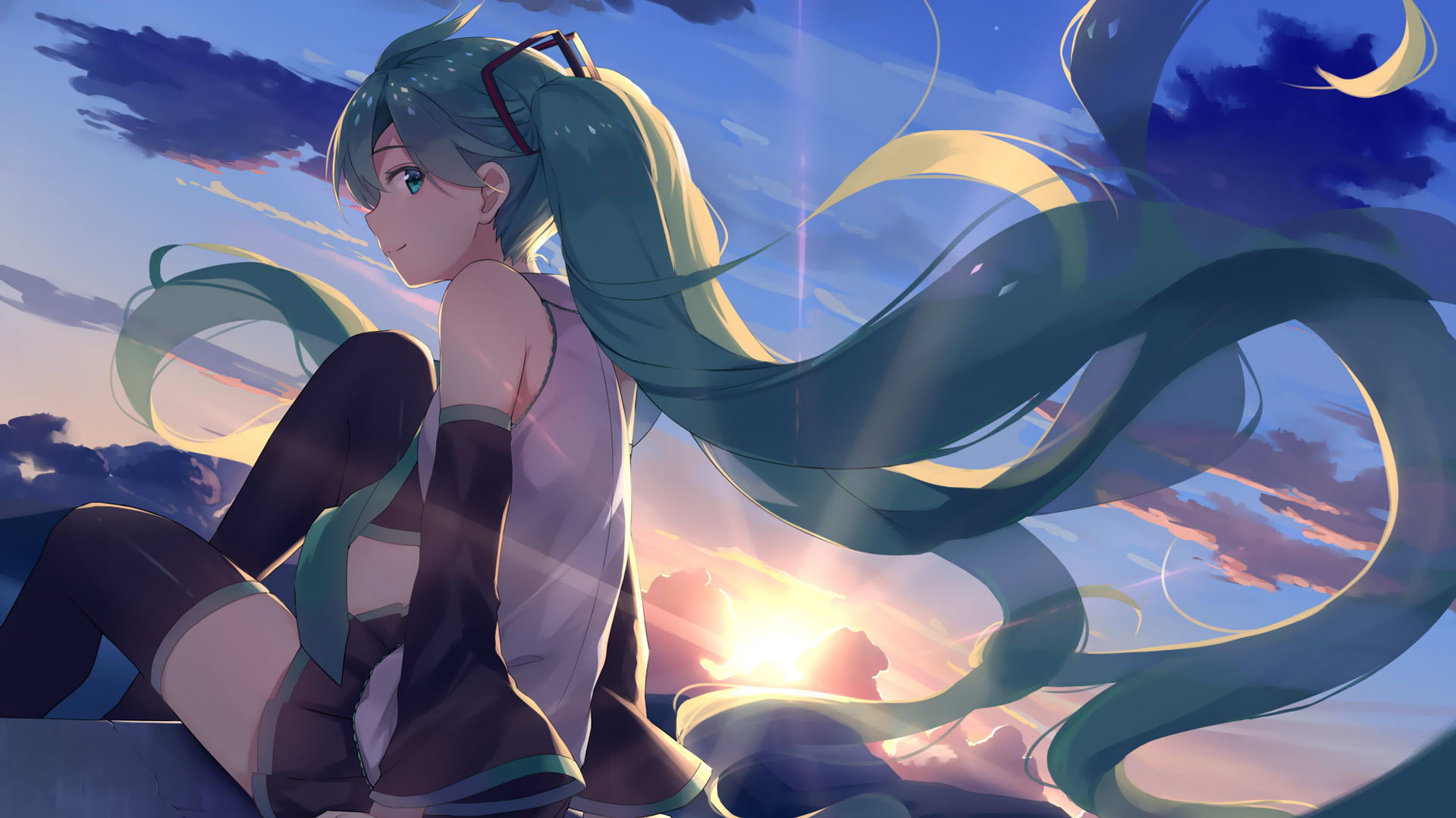 VOCALOID，初音未来，女孩，长发，天空，动漫壁纸