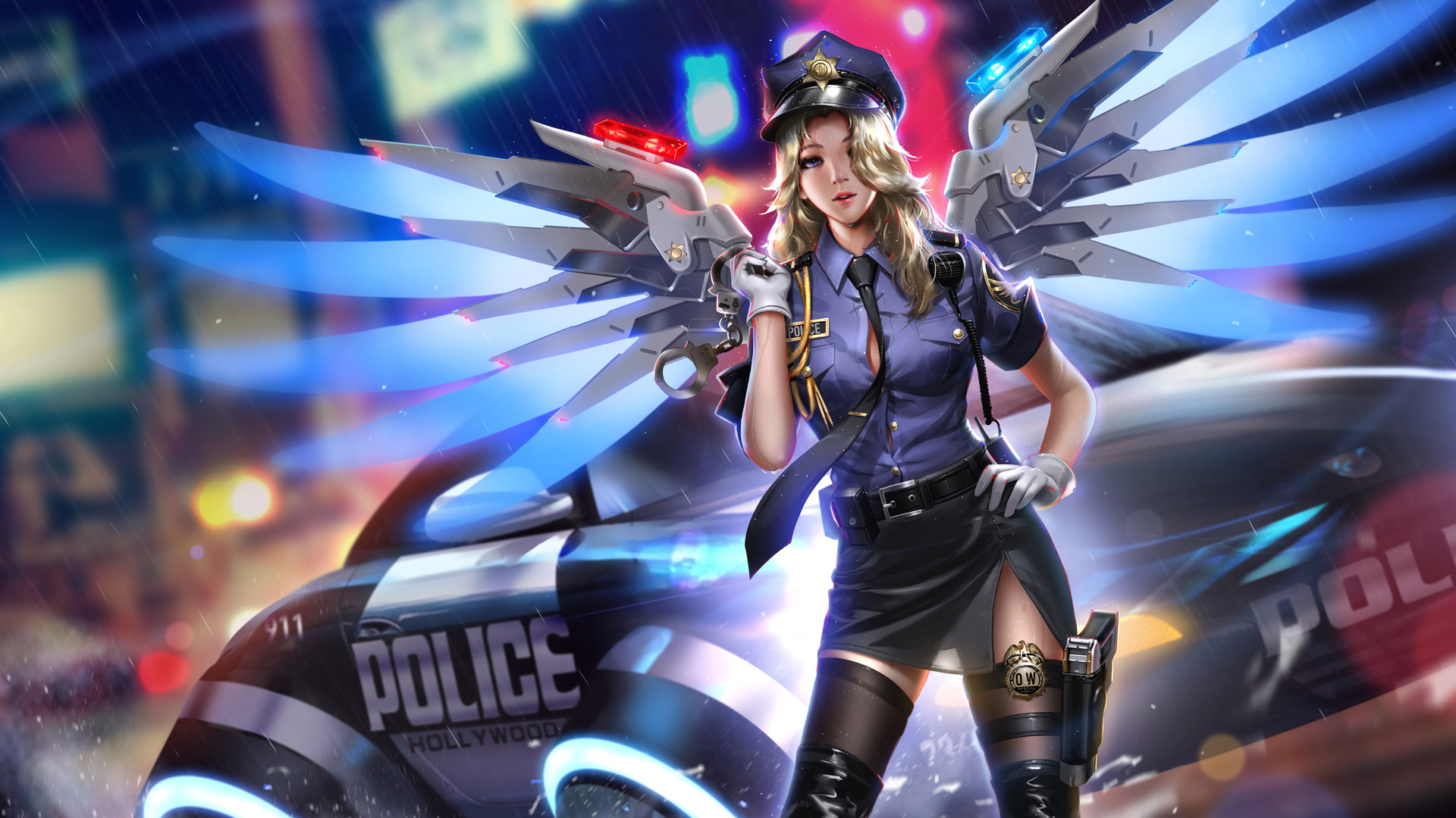 美女警察,翅膀,Officer Mercy壁纸