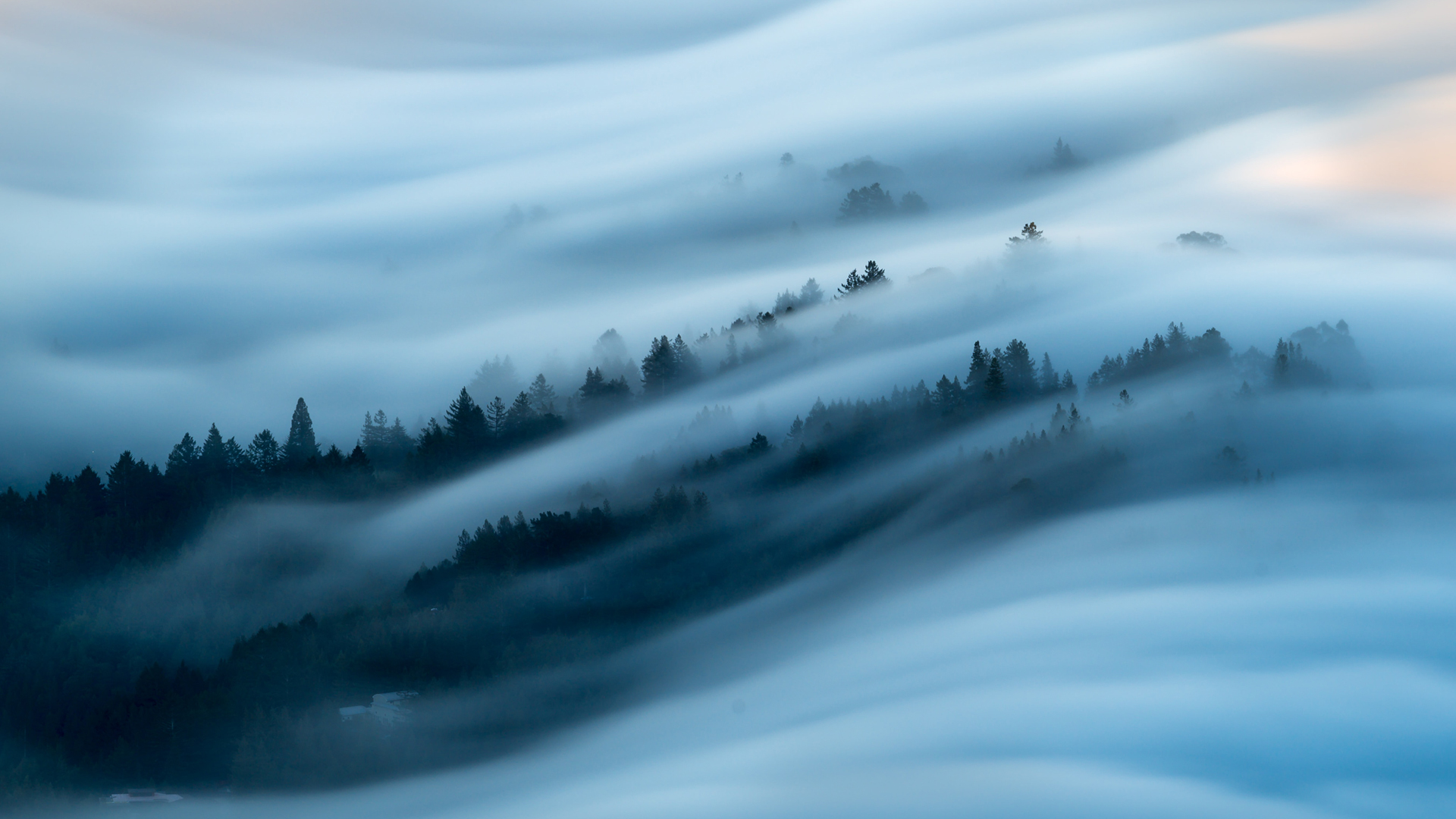 意境 仙境 大雾 大山 房子 风景壁纸