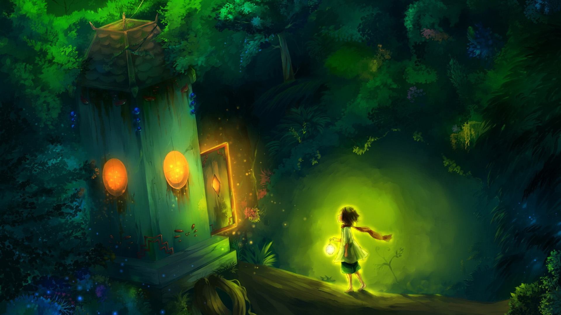 森林,童话故事,小男孩,梦想之门,桌面壁纸