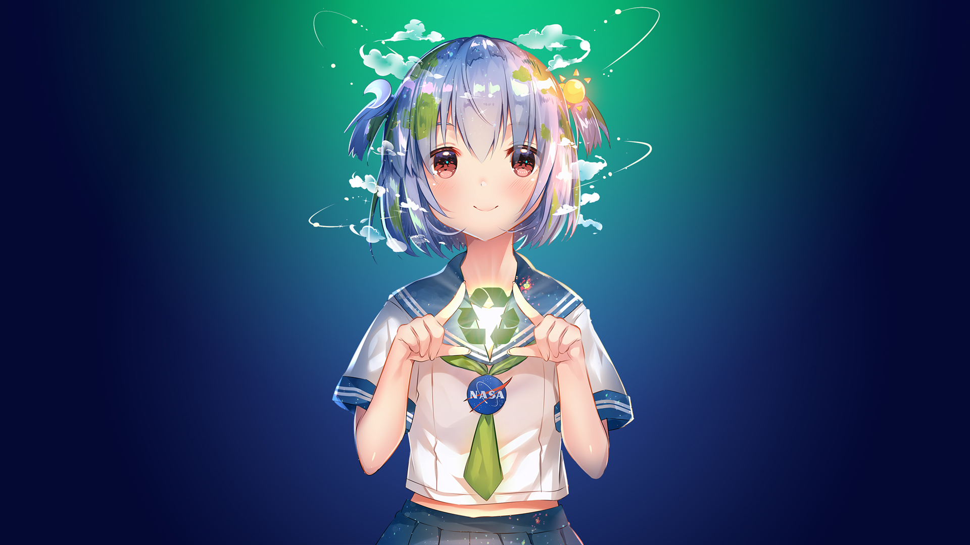 Earth-Chan 校服萌妹动漫壁纸，免费高清电脑壁纸下载