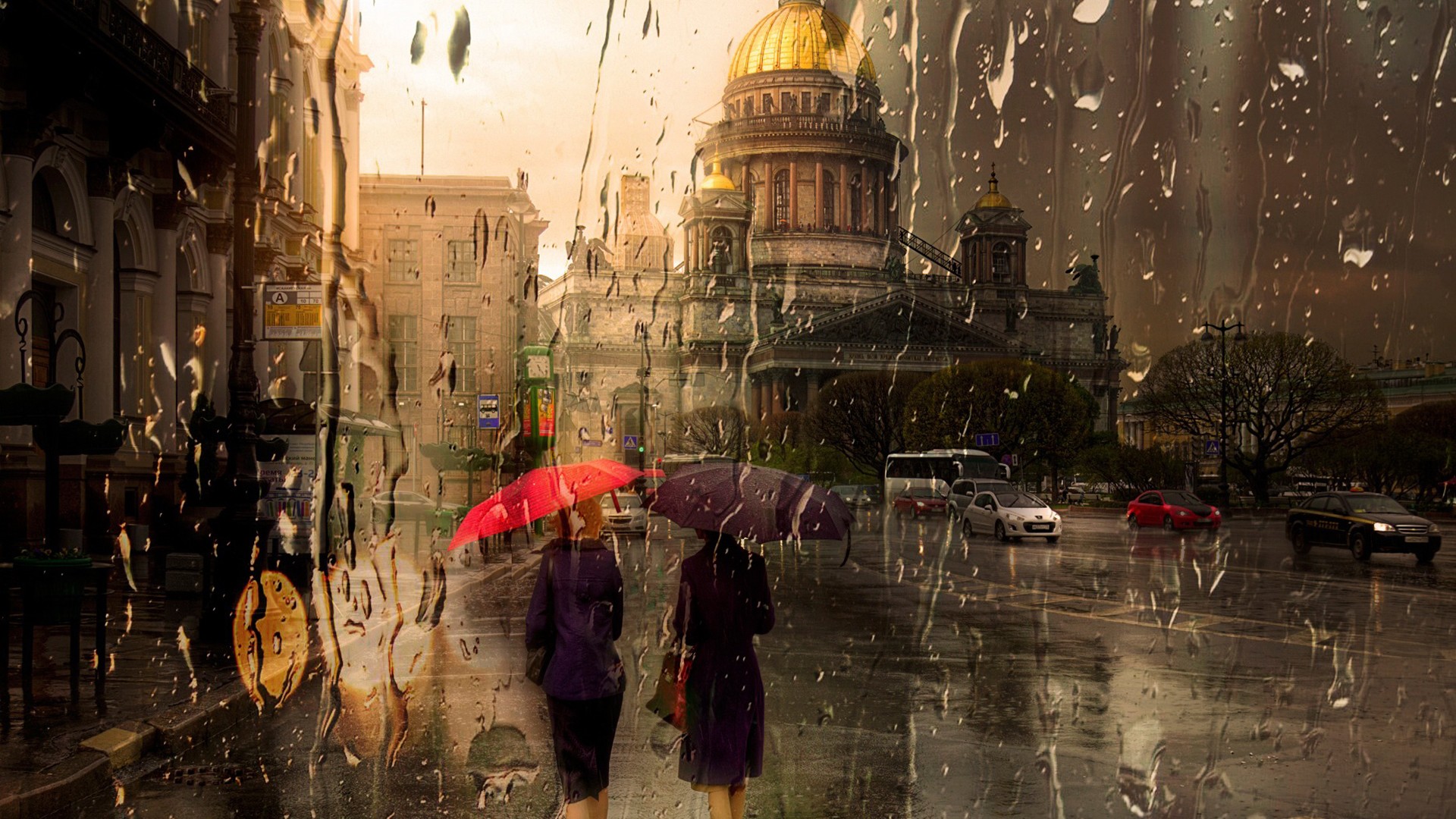 窗外雨景,女人,背影,城市,建筑,唯美意境壁纸