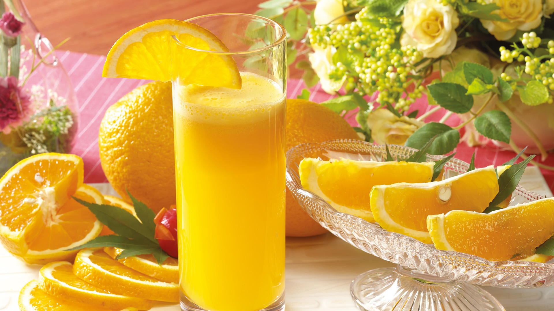 鲜花,果汁,橙子桌面壁纸