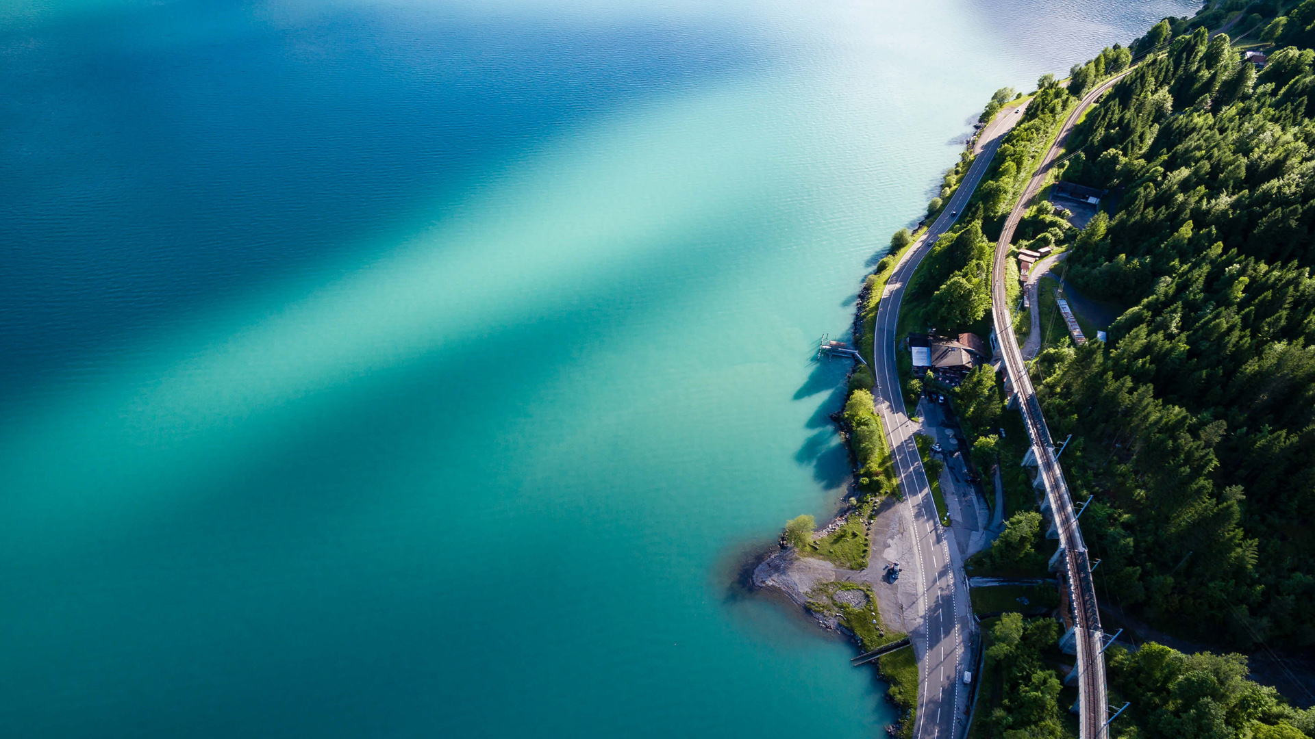 海洋蓝韵，海边林荫与道路美景，高清免费壁纸任你下载