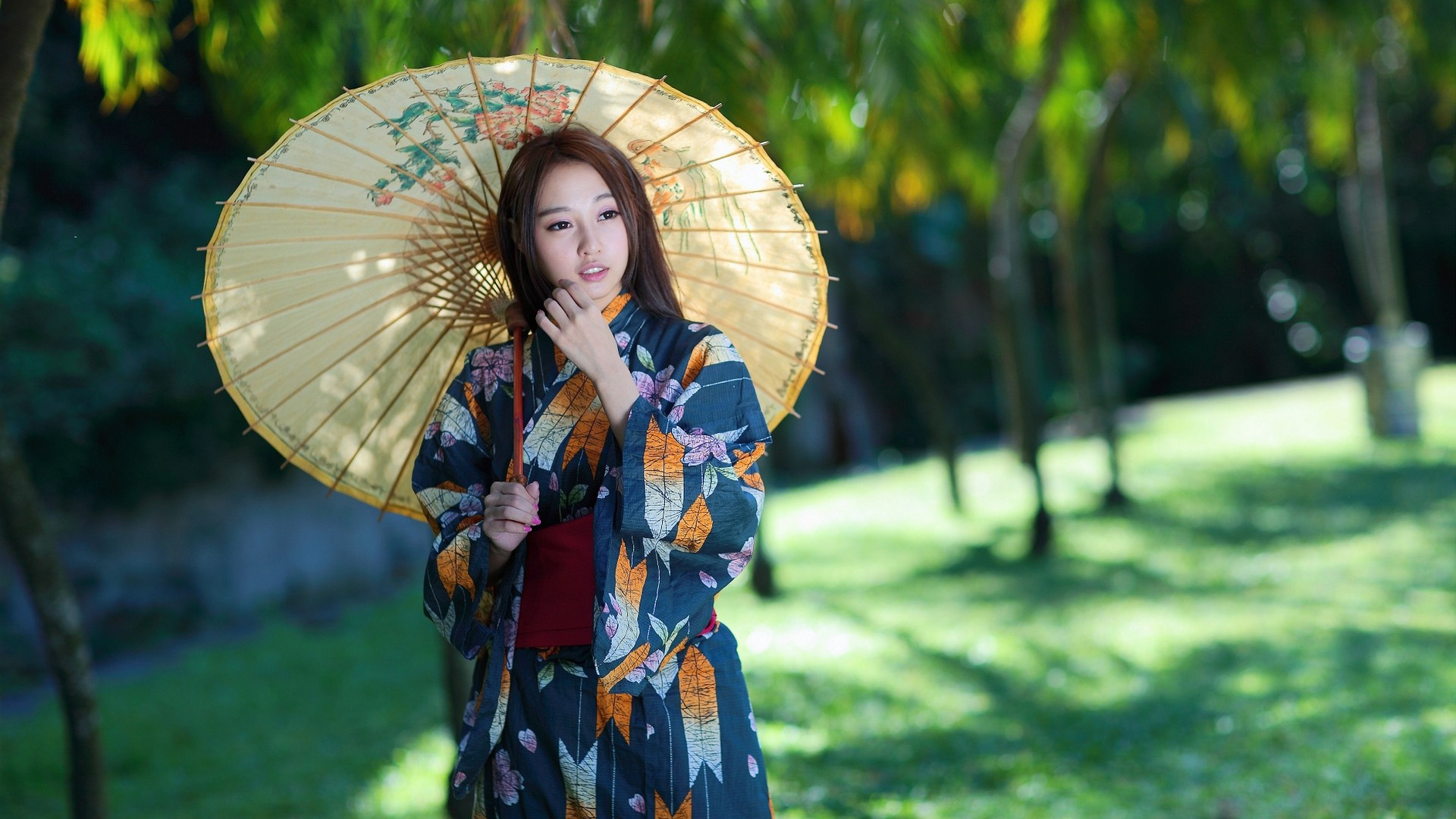 日本,美女,美丽,和服,雨伞,美女桌面壁纸