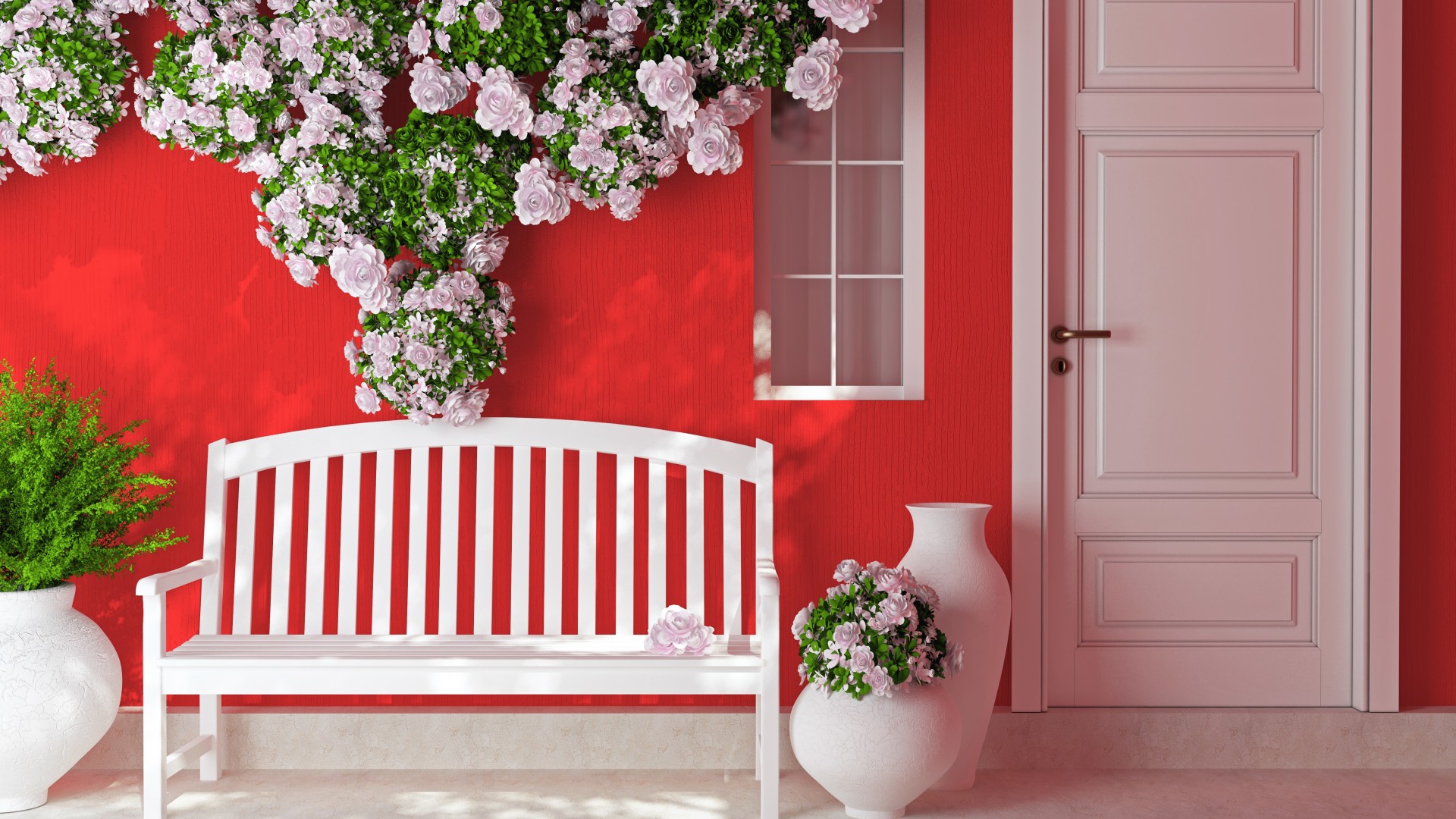 店，鲜花，花瓶，门，粉色的墙，浪漫温馨居家，桌面壁纸