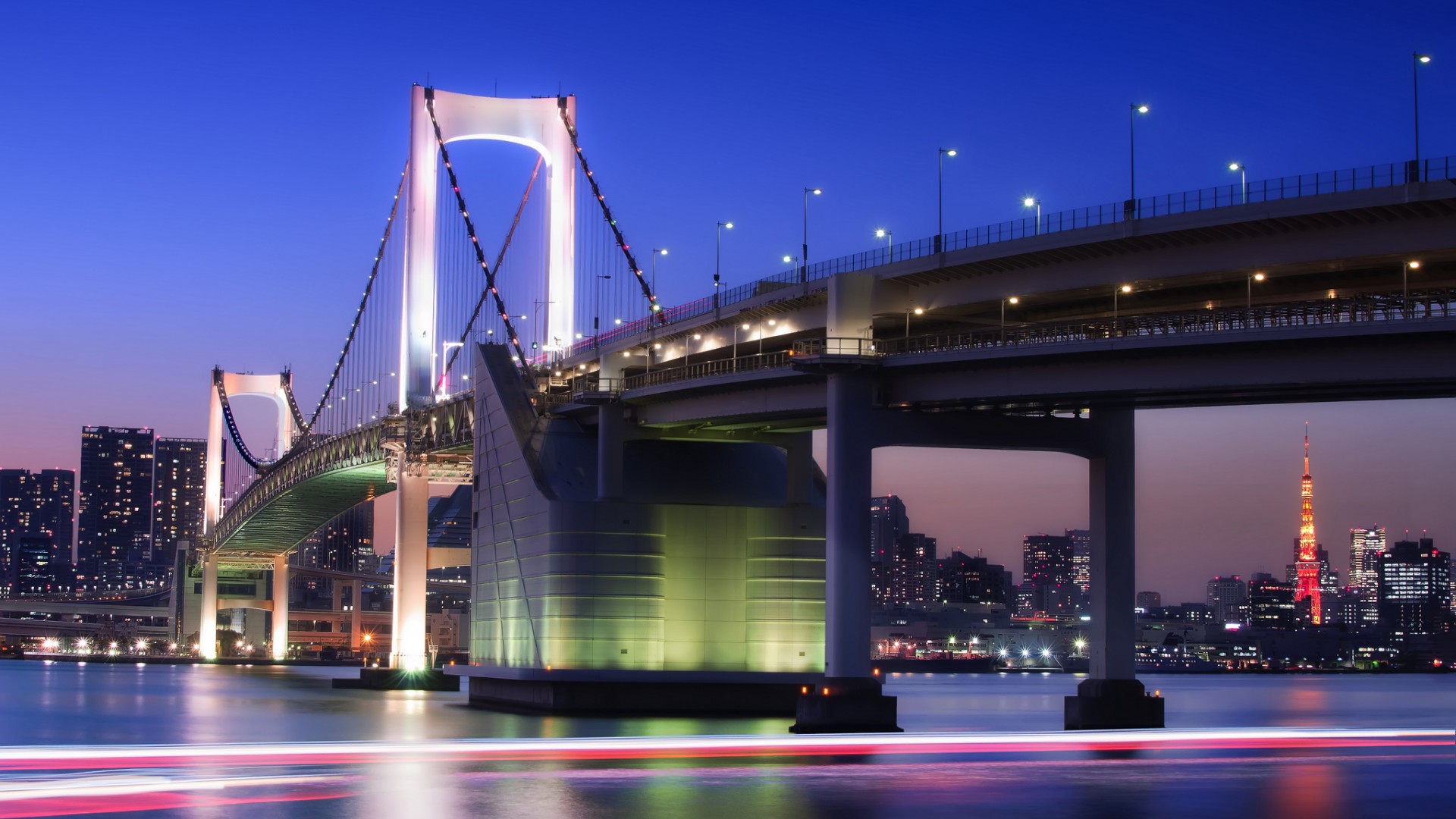 日本首都东京,城市夜晚,桥,风景桌面壁纸