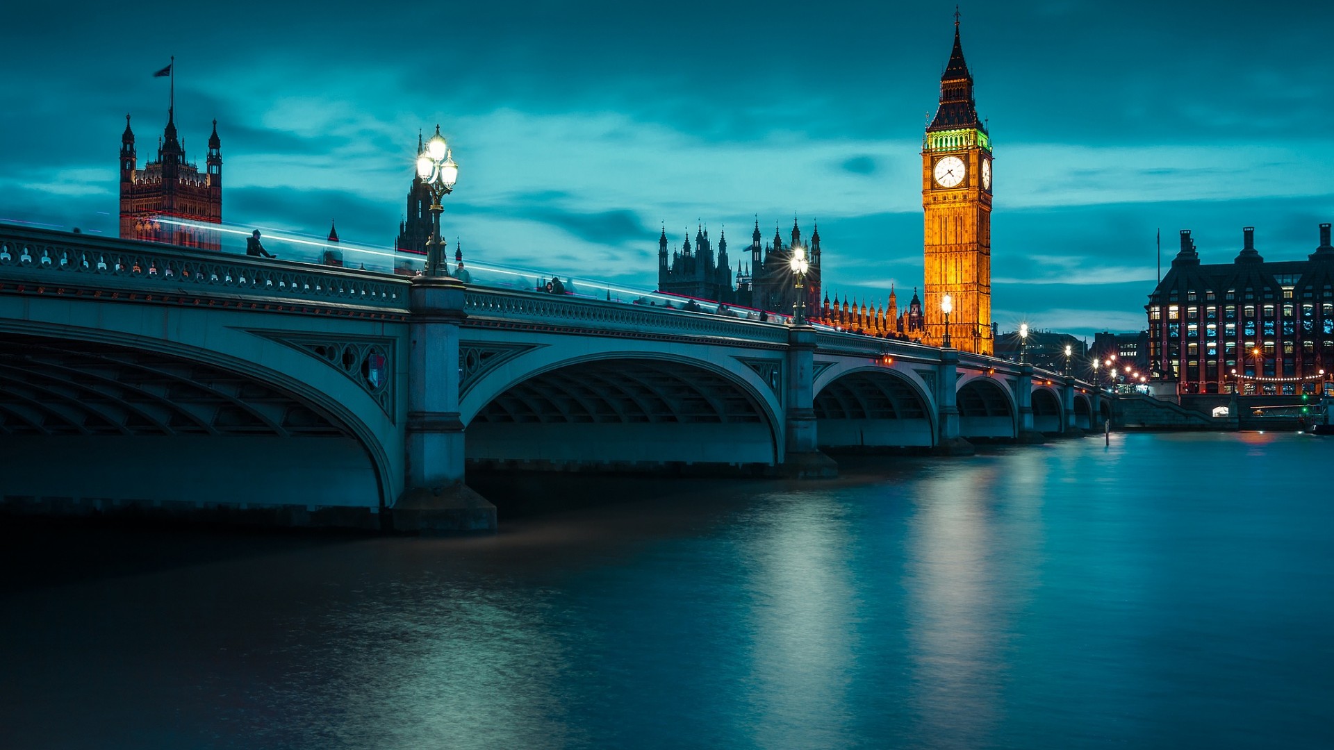 英国伦敦,泰晤士河畔,桥,夜晚图片,风景桌面壁纸