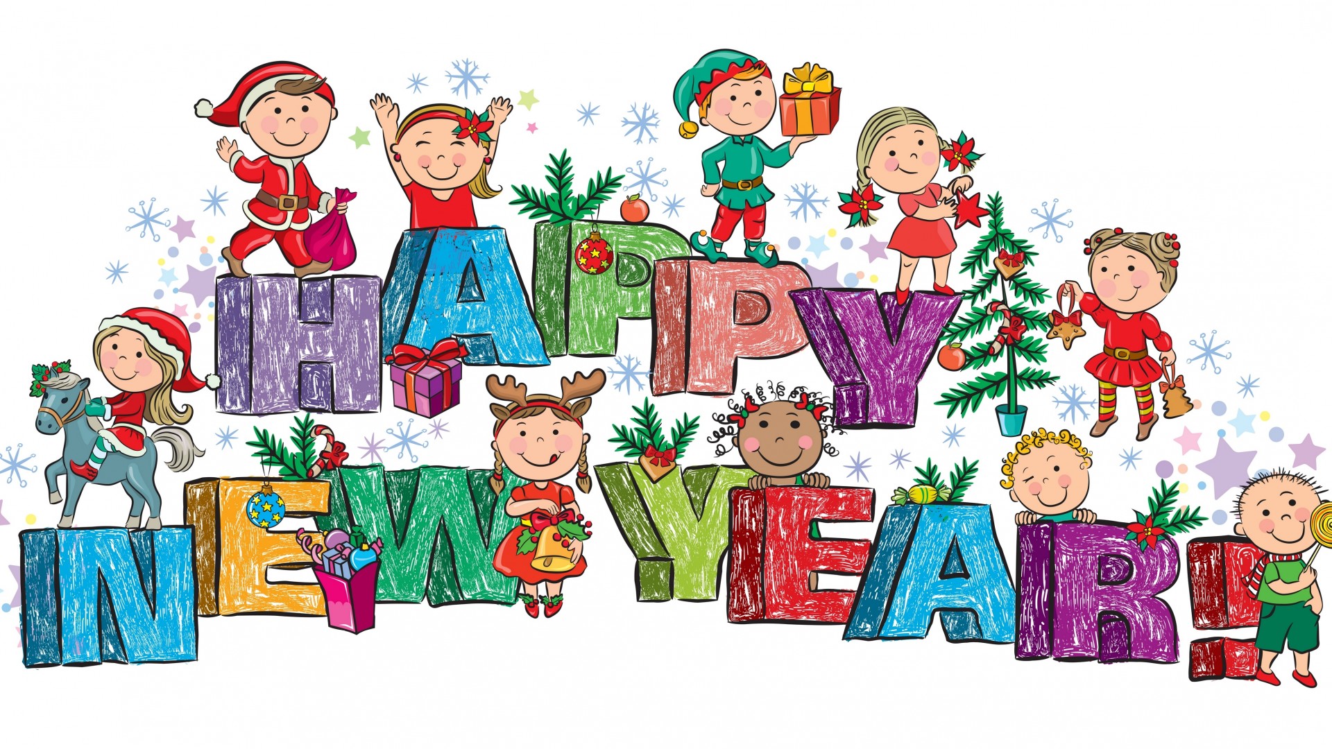 新年快乐,儿童,玩具,礼品,圣诞树,圣诞节快乐,可爱桌面壁纸
