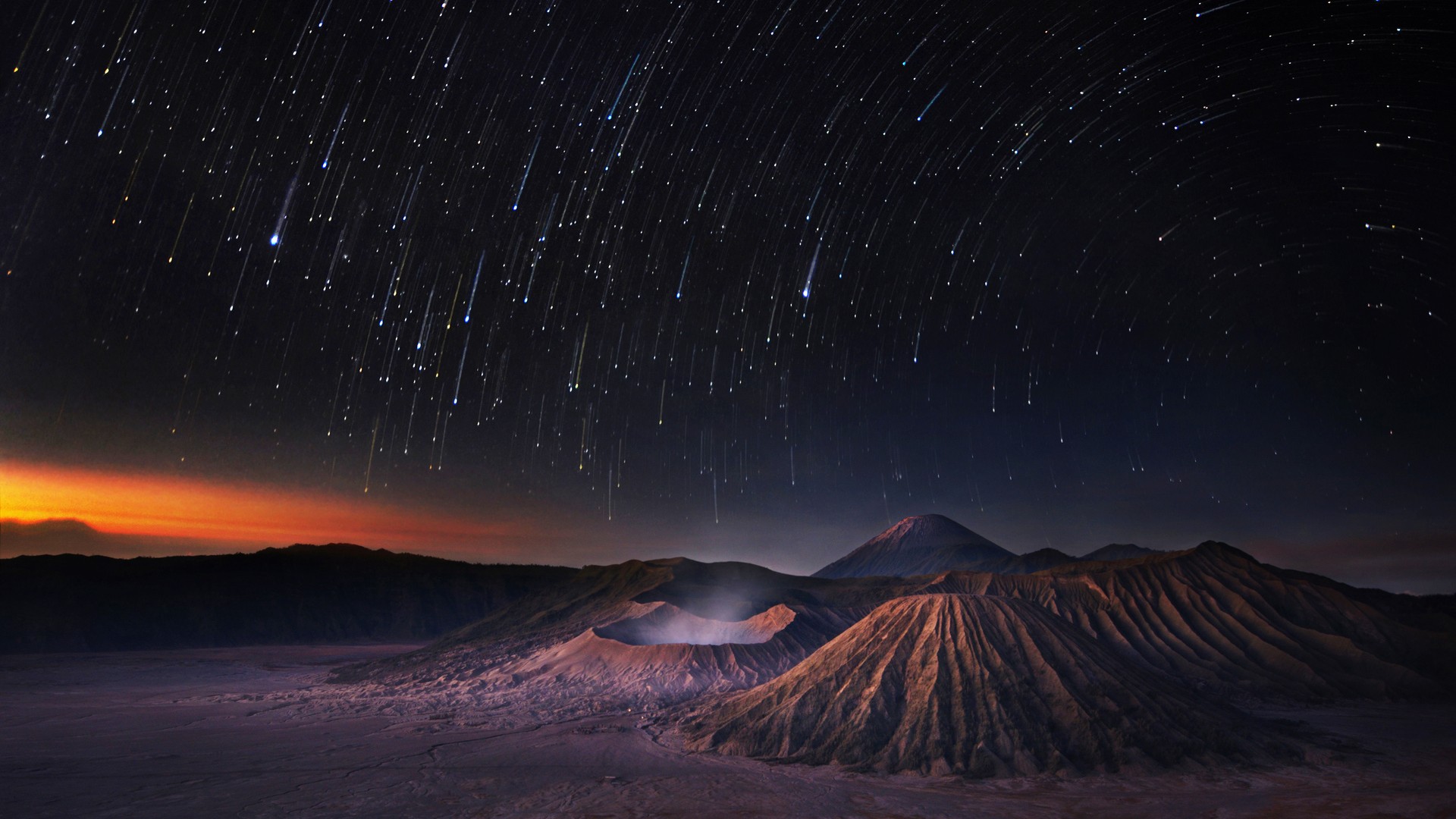 宇宙,晚上,山,天空,星星,流星,桌面壁纸