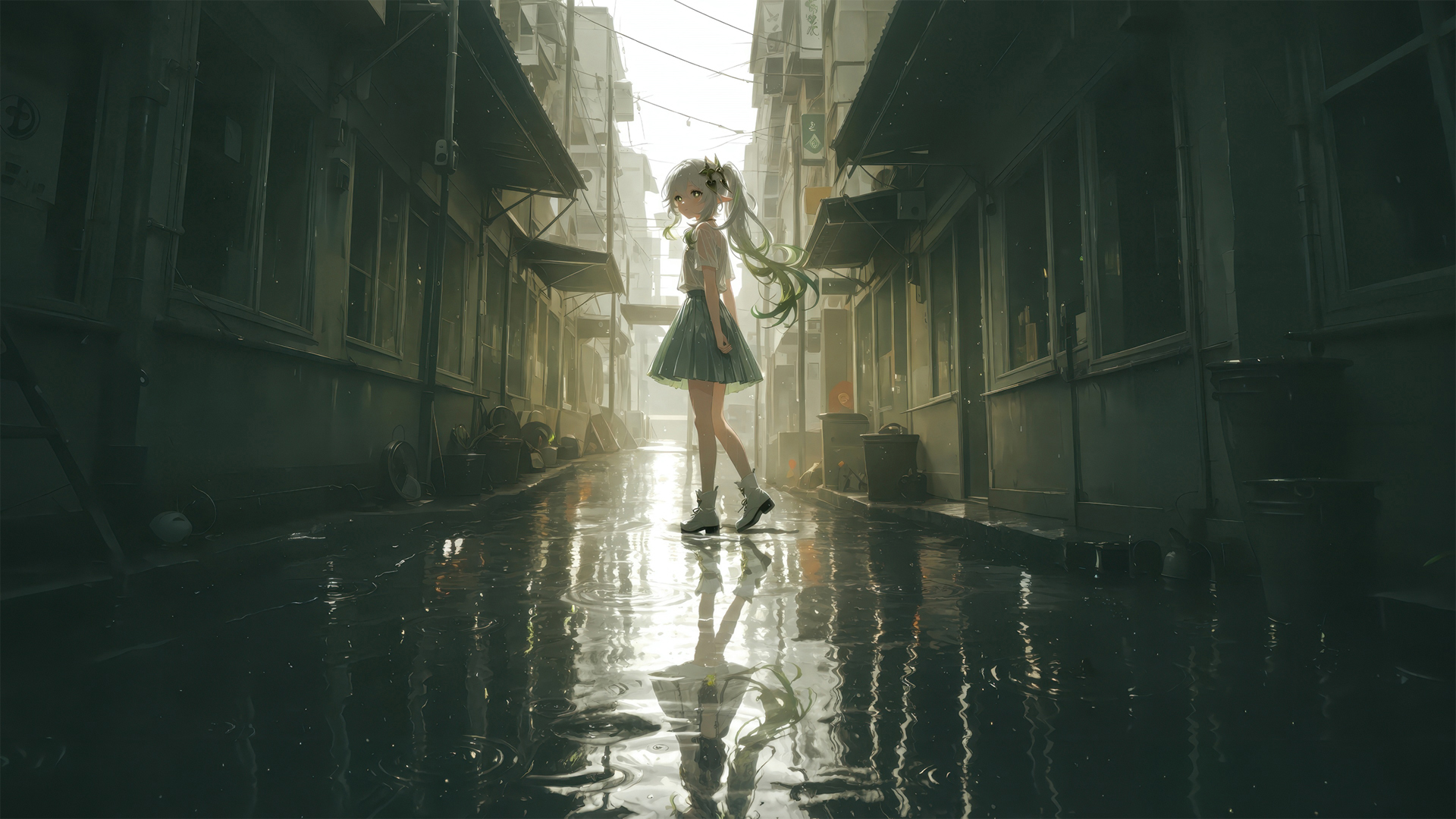 原神 纳西妲 雨后街道 动漫电脑壁纸