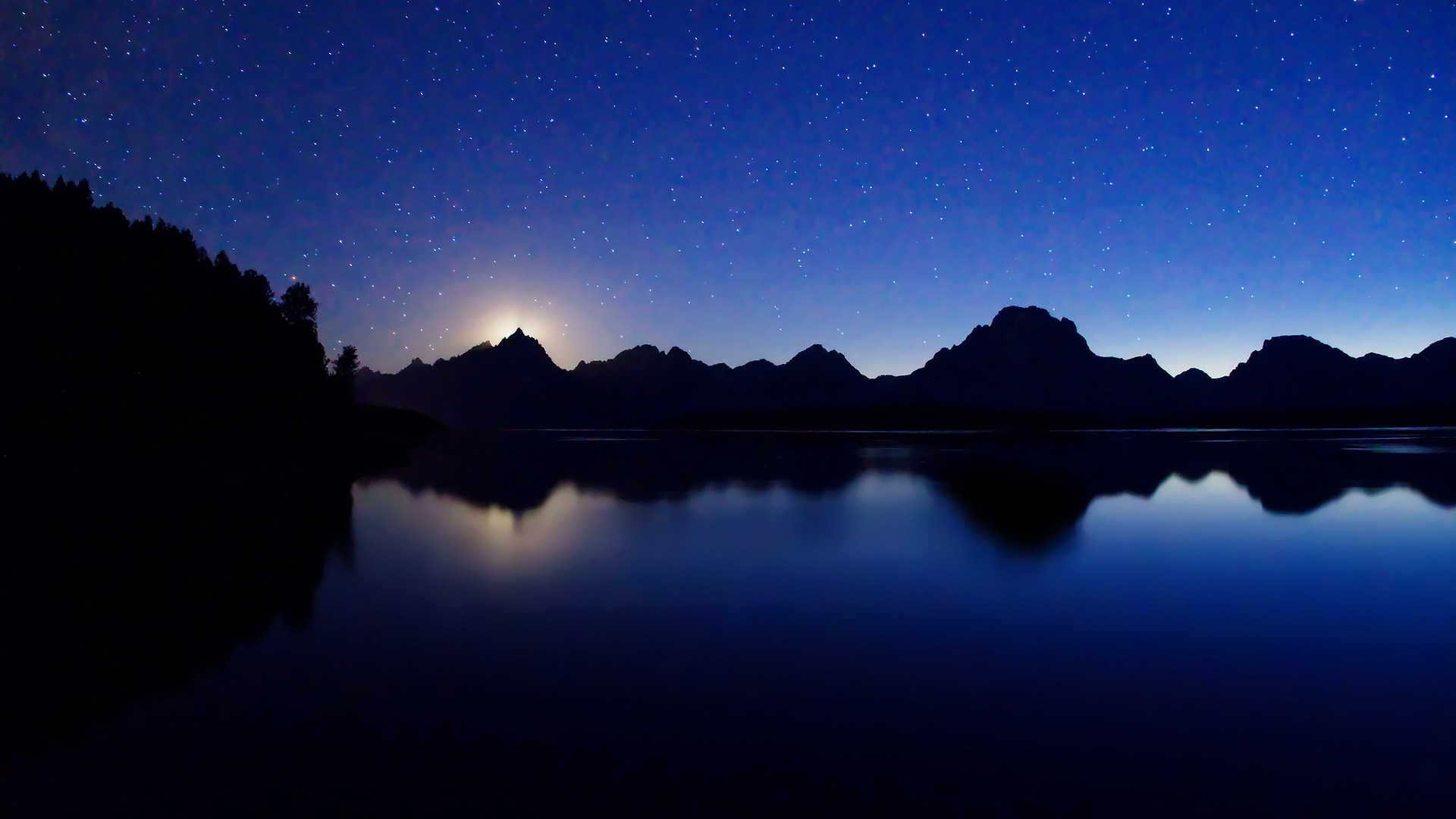 晚上,杰克逊湖,山,星星,宽屏风景桌面壁纸