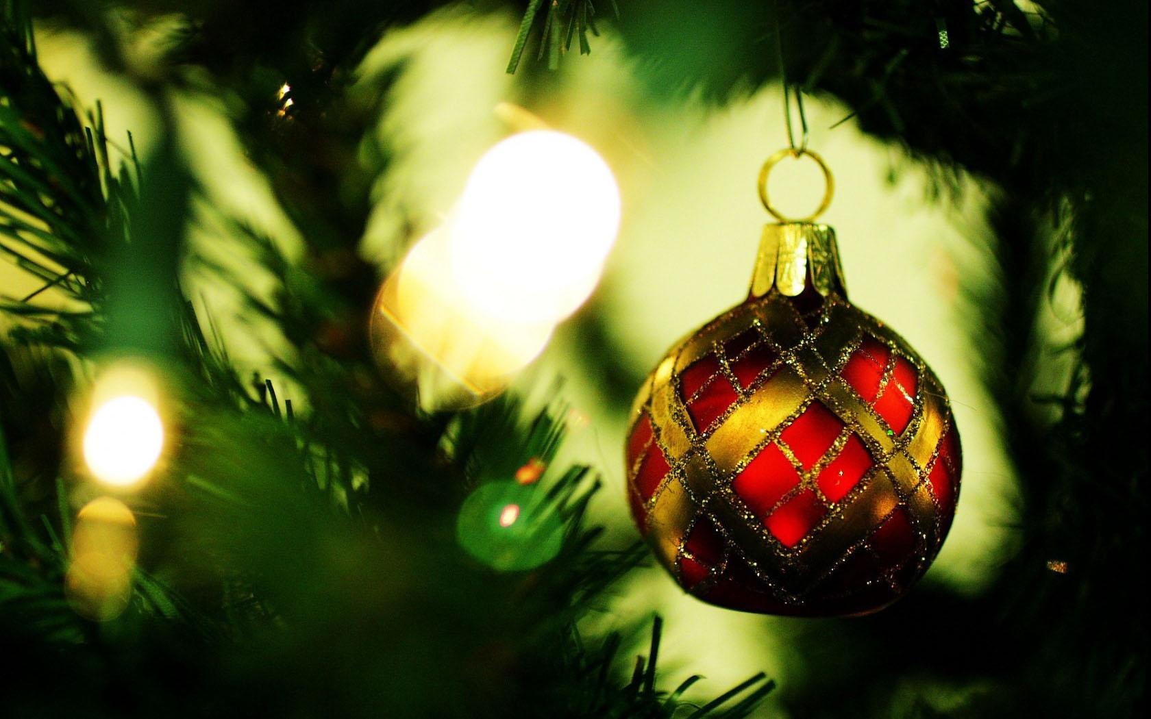 圣诞节绿色松树彩灯桌面背景图片素材
