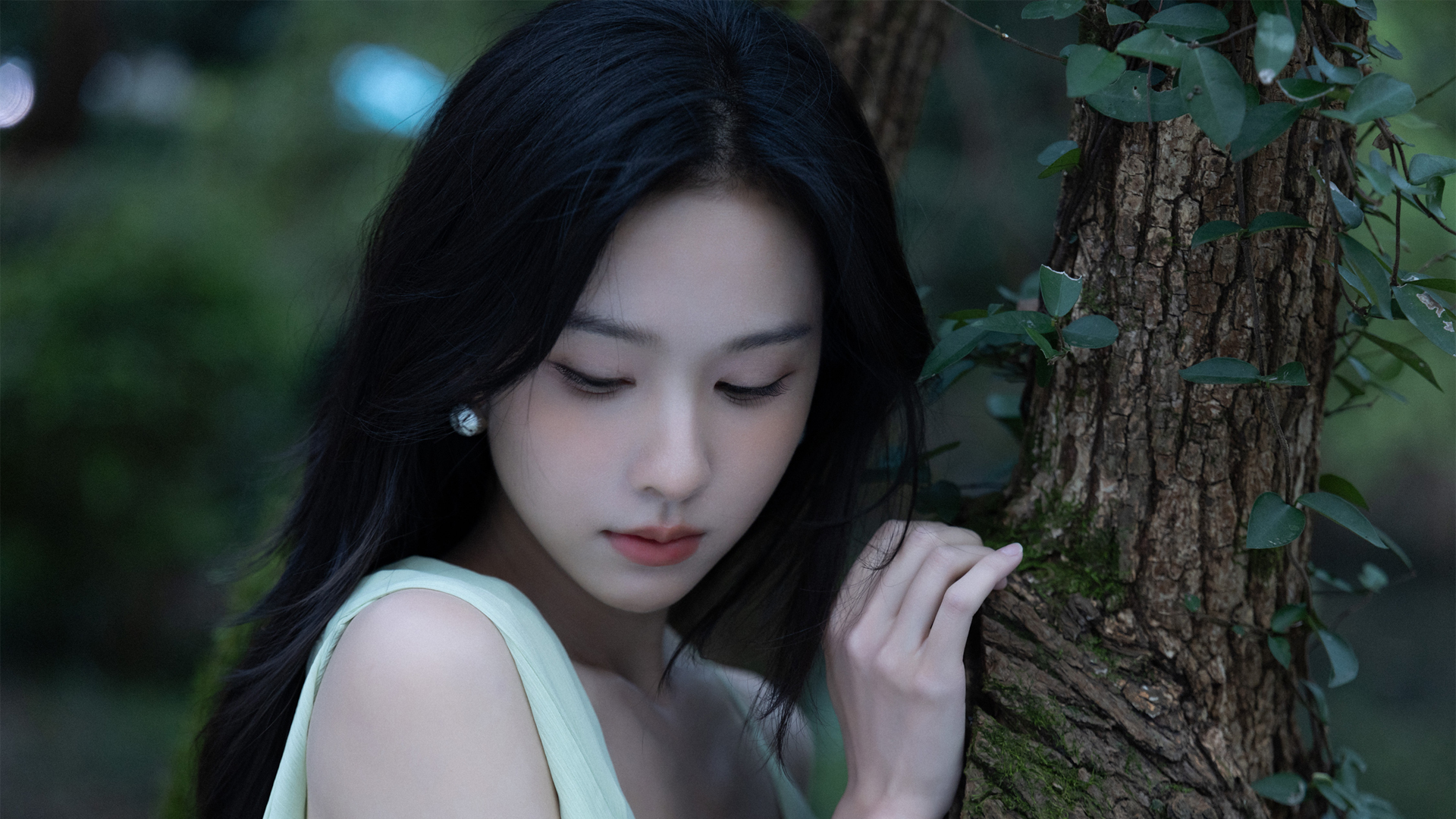 森林树美女陈都灵桌面壁纸