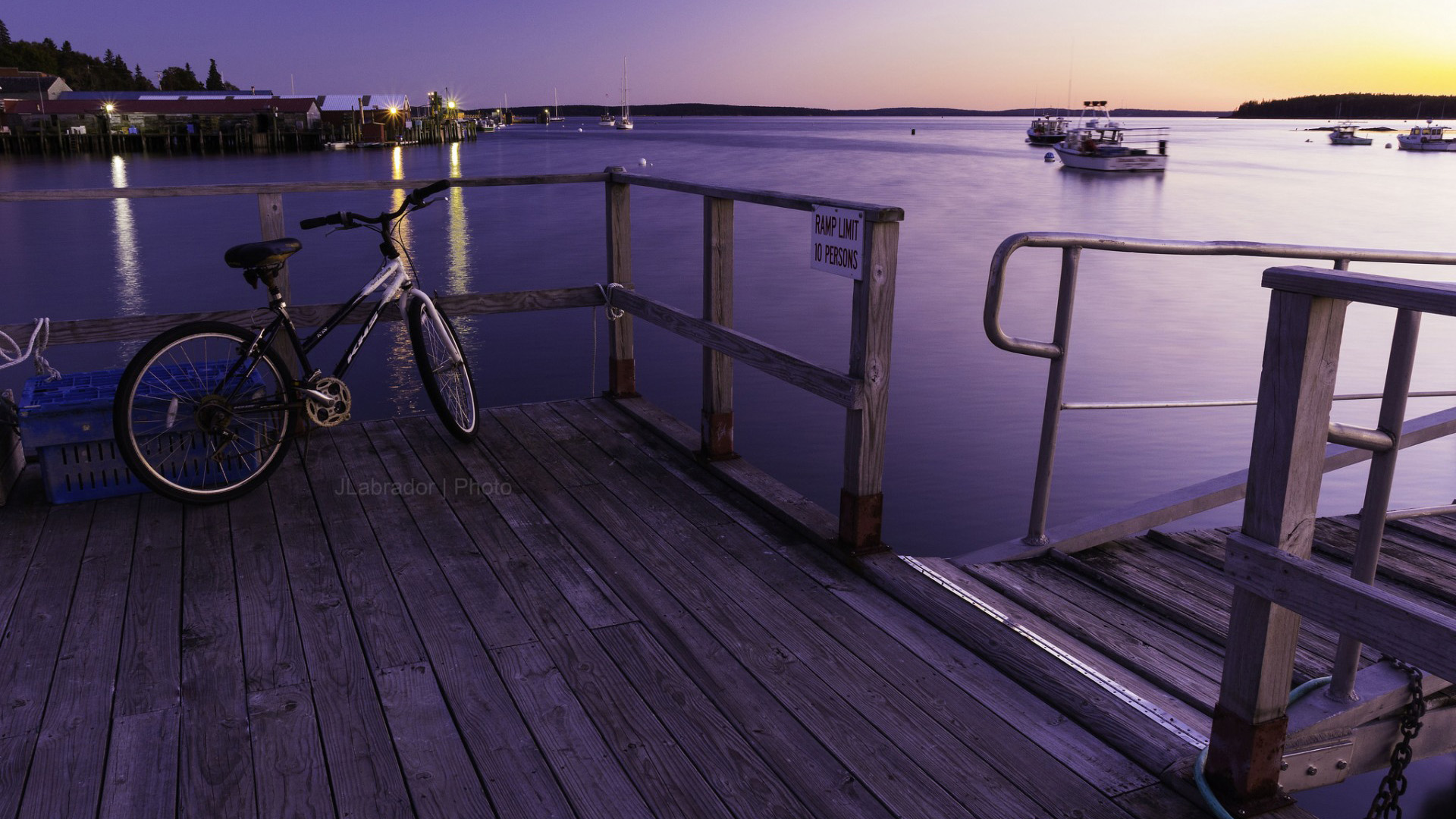 货运码头,自行车,日落,海湾风景桌面壁纸