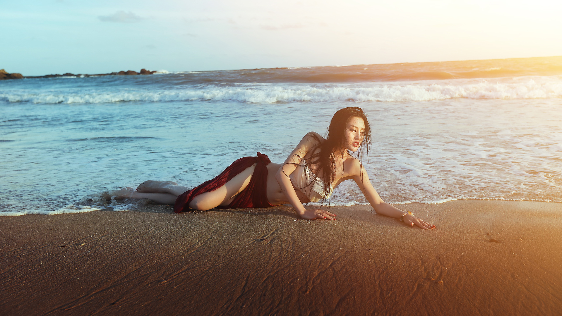 海边摄影，沙滩，海浪，唯美极致，敏敏，美女摄影壁纸