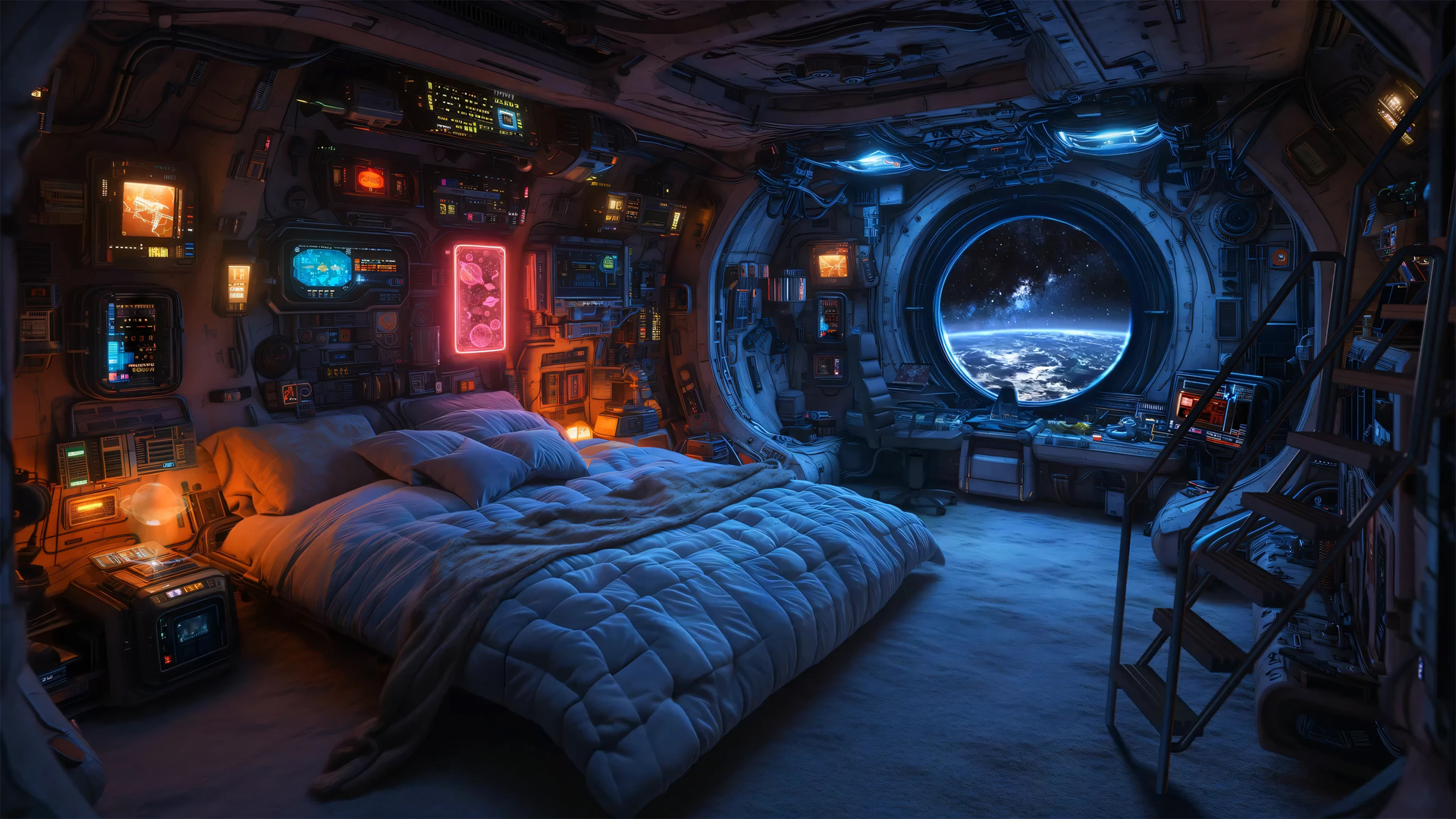宇宙窗景 科幻卧室 个性房间 电脑桌面壁纸