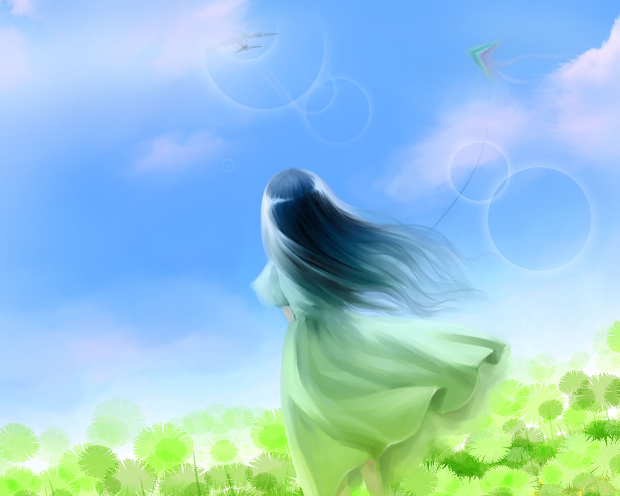 放风筝的女孩壁纸
