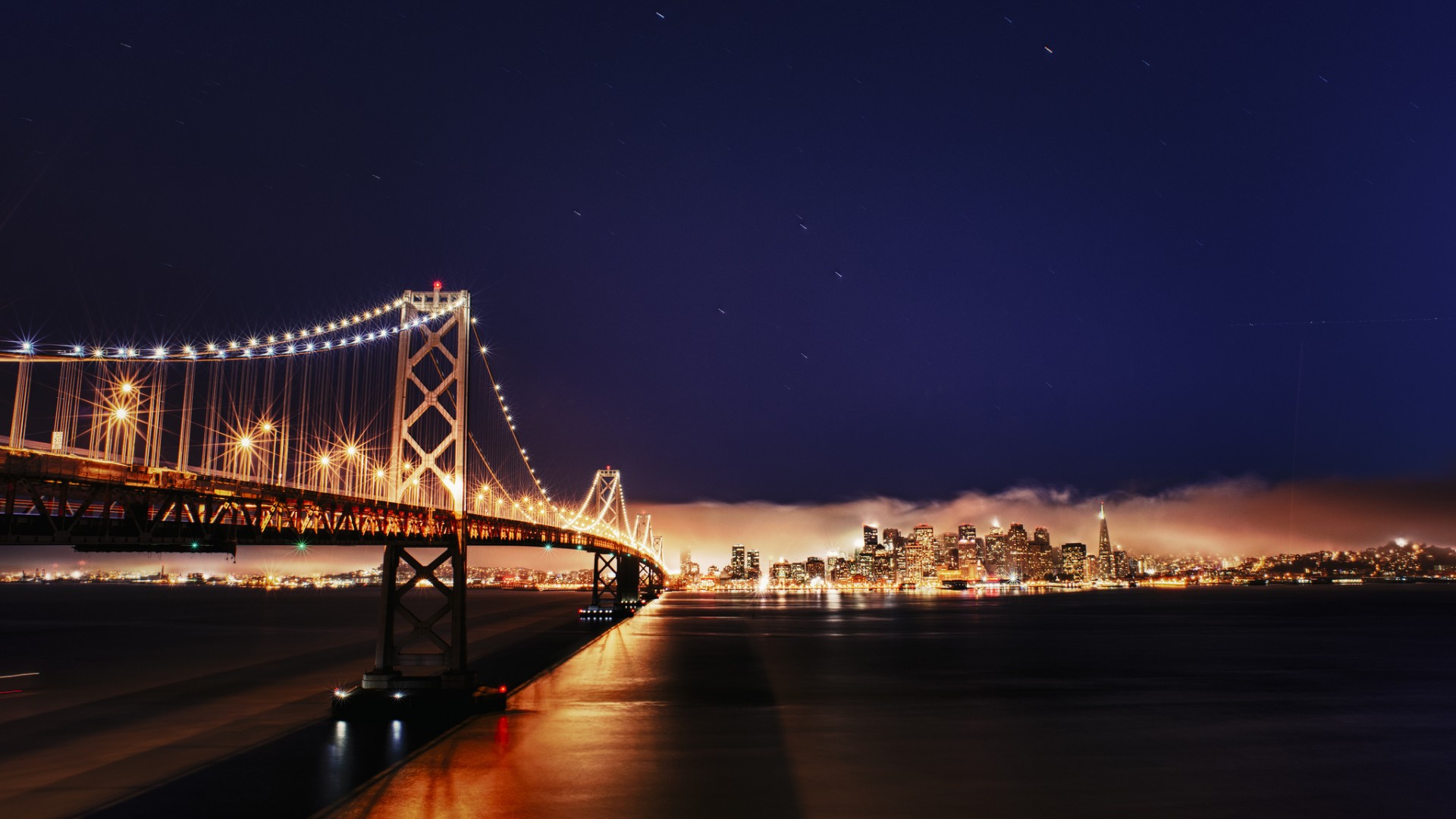 美国加利福尼亚州,旧金山,城市,海峡两岸,大桥,夜景风景桌面壁纸