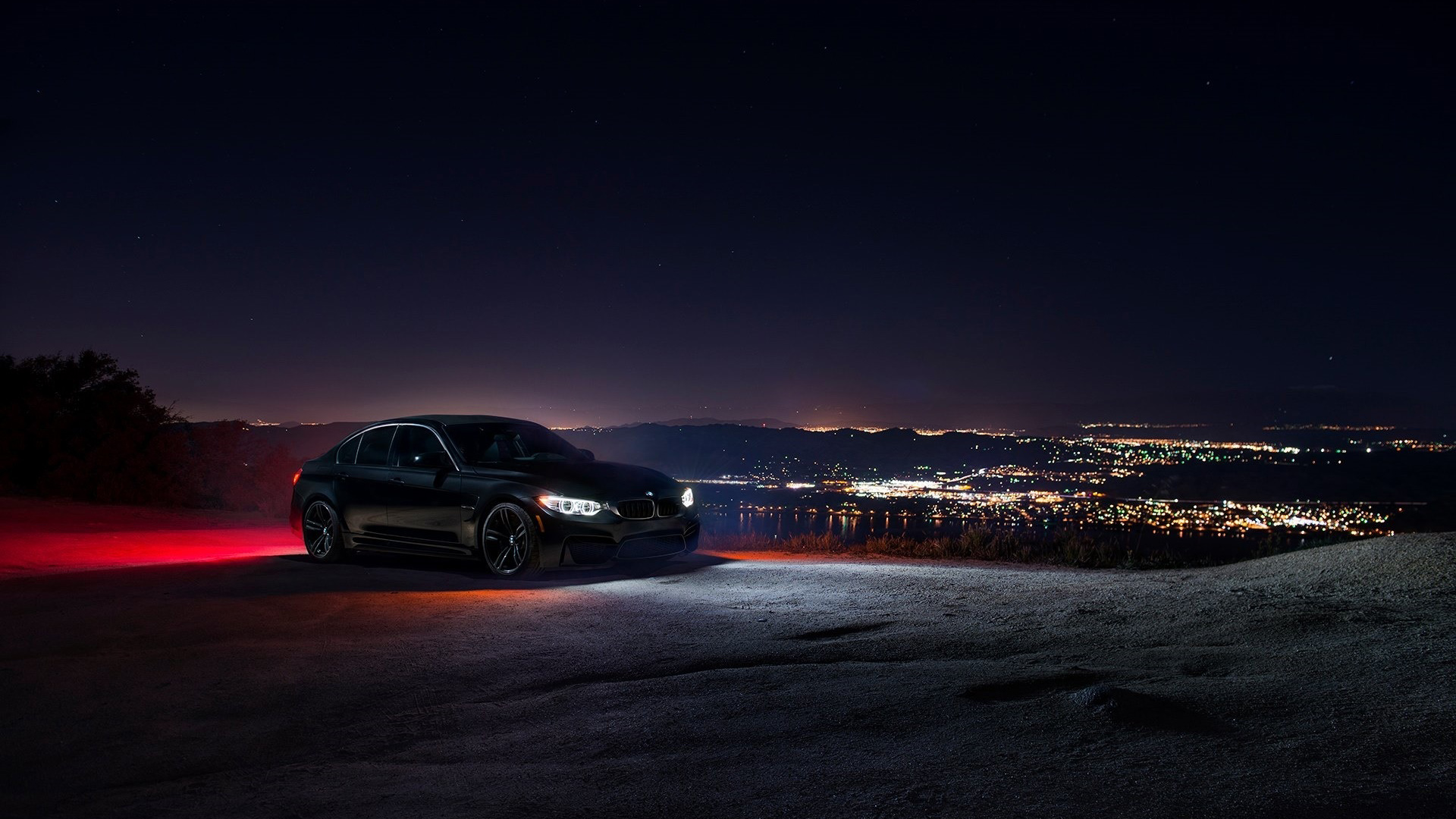 黑色宝马BMW，M3，F80，城市夜晚，天空，汽车壁纸