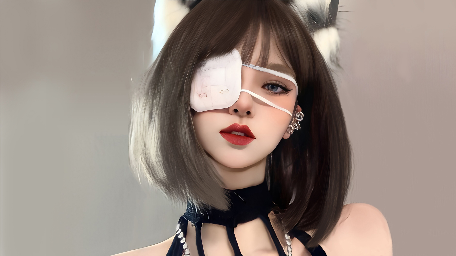 兽耳美女 波波头短发 眼罩个性美女壁纸