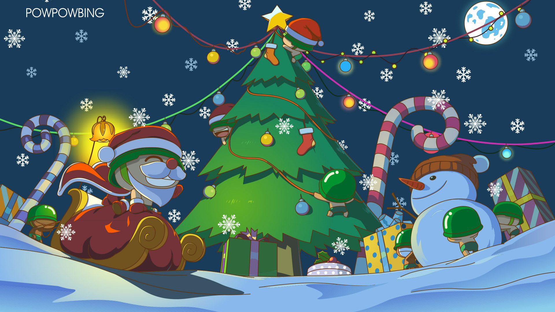 炮炮兵,圣诞节,玻璃球,圣诞老人,麋鹿,雪花,圣诞树,雪人,桌面壁纸