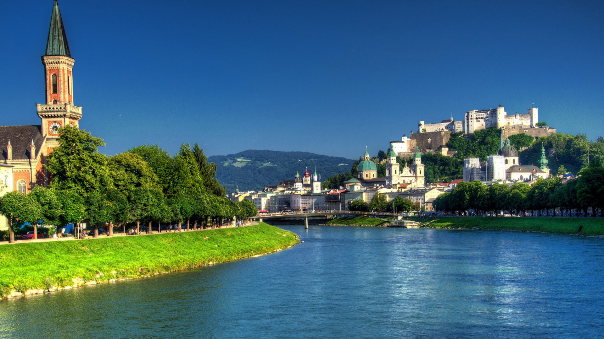 萨尔斯河,奥地利萨尔茨堡,风景桌面壁纸