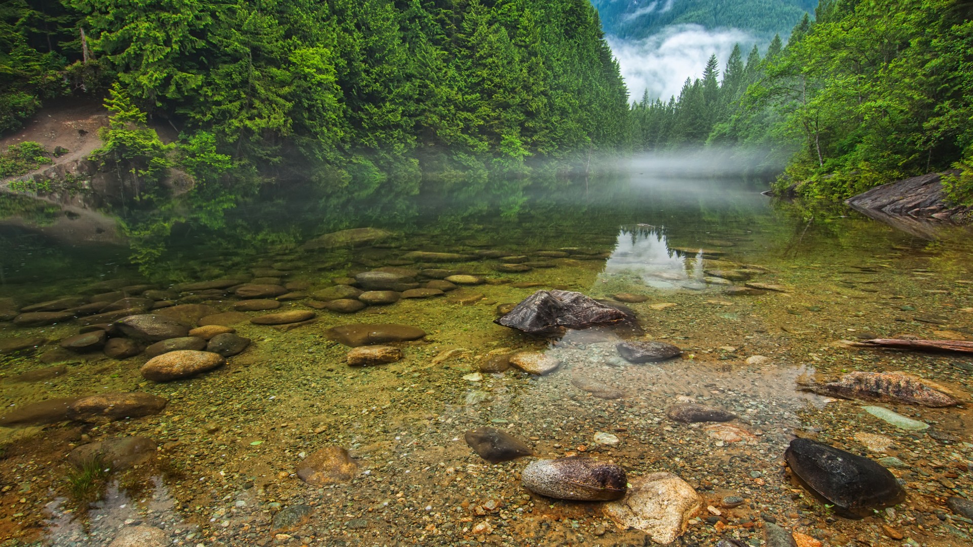 加拿大不列颠哥伦比亚省，山水风景，河流，森林图片，桌面壁纸