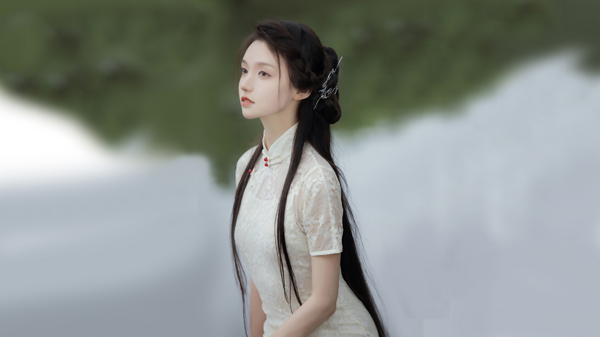 白色旗袍美女 古风 小清新 电脑 壁纸
