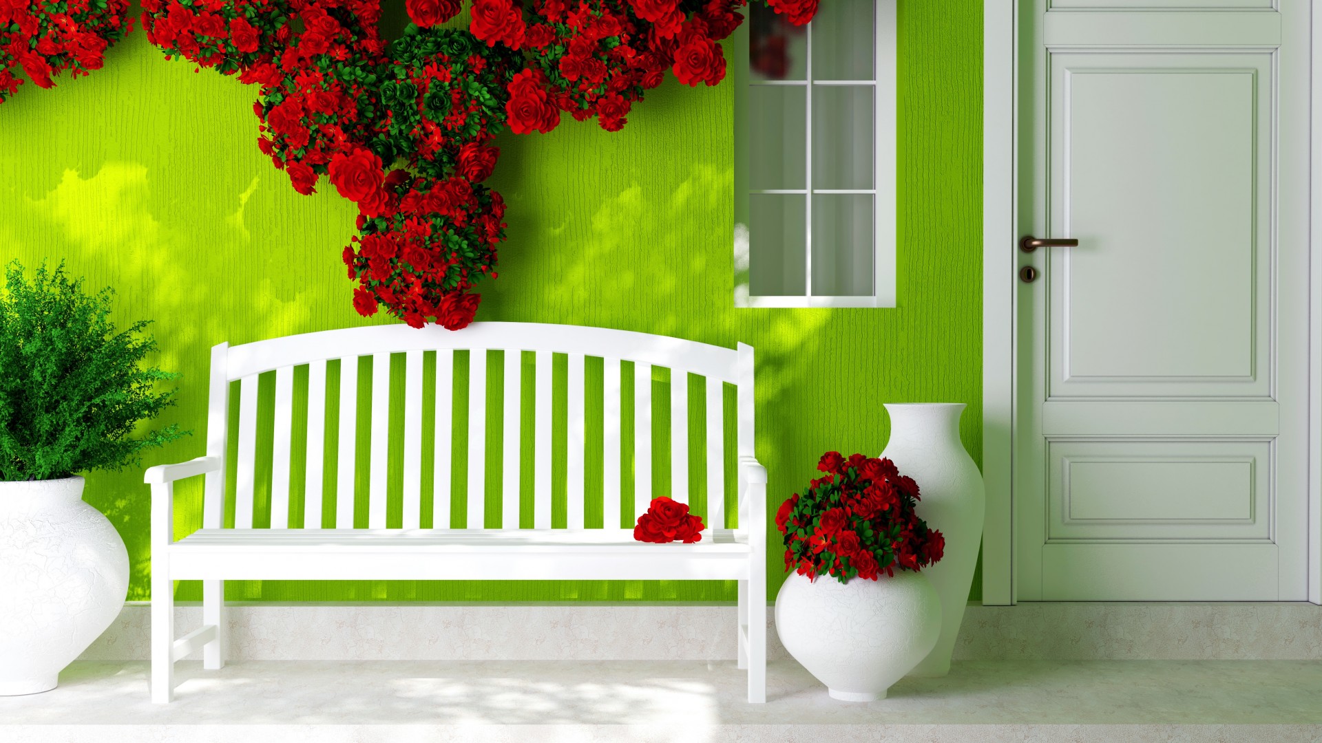 店，鲜花，花瓶，门，绿色的墙，浪漫温馨居家，桌面壁纸