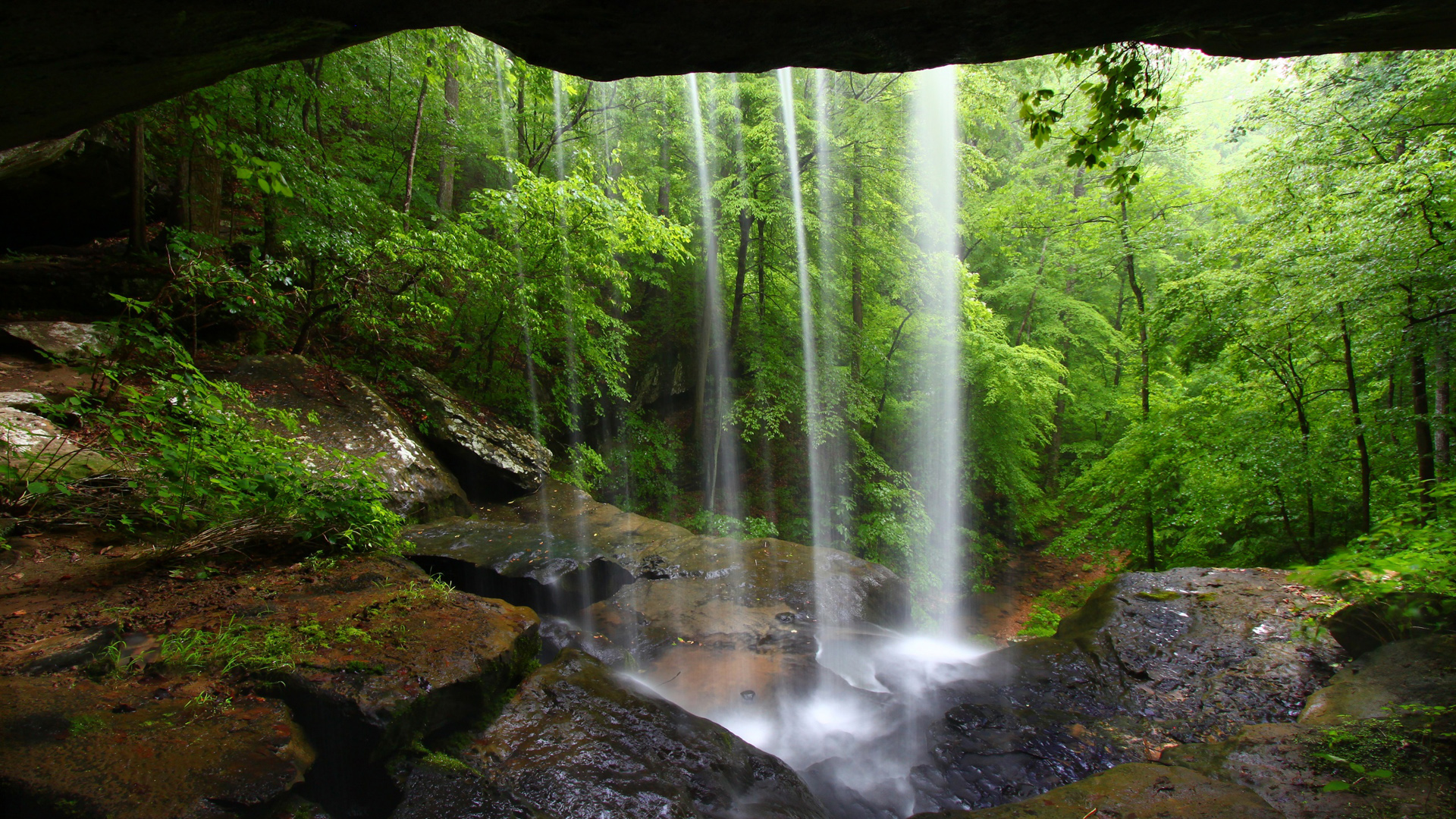 瀑布,洞穴,自然风光宽屏壁纸