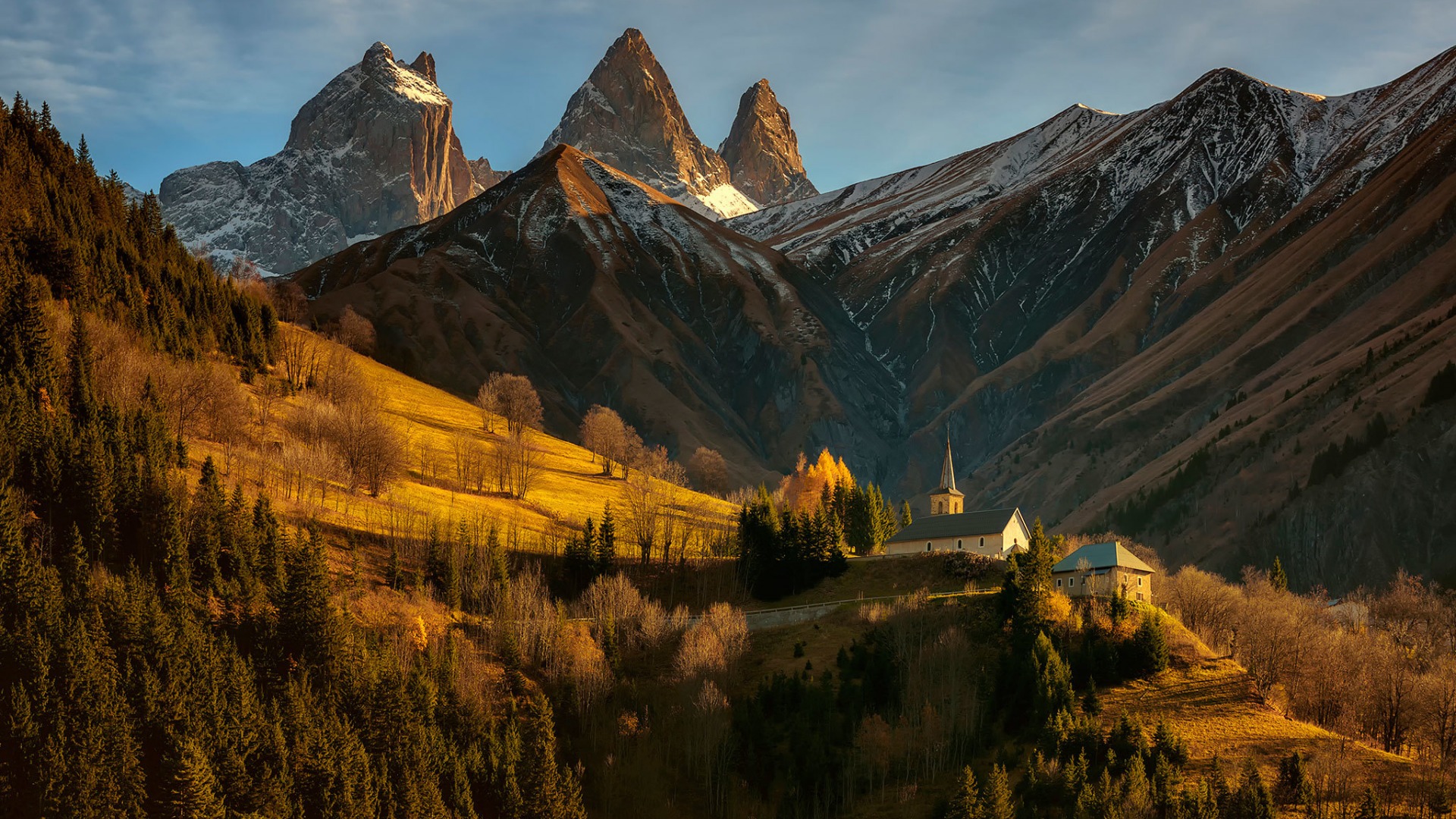 阿尔卑斯山，山，房子，城堡，秋天风景壁纸