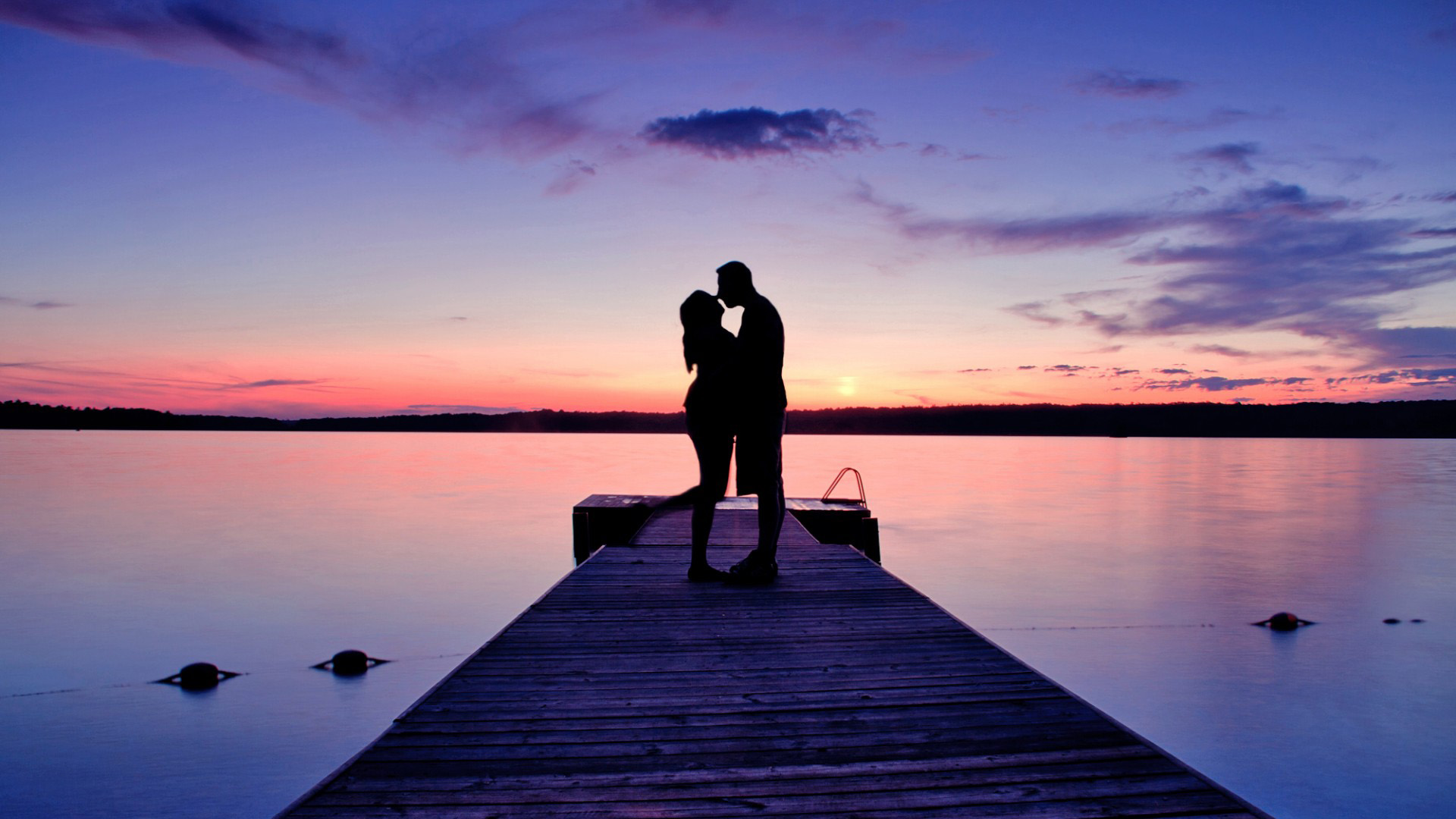 日落,湖,夫妇,浪漫美丽风景壁纸