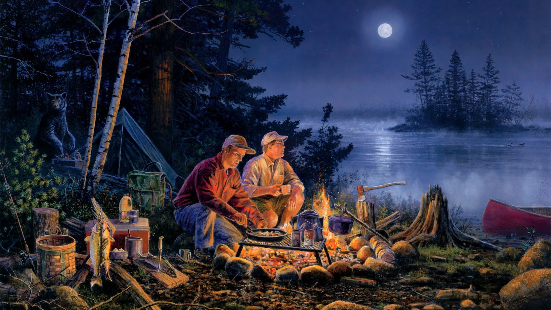野外,宿营,河边,烧烤,猜谁回来吃饭,唯美意境风景壁纸