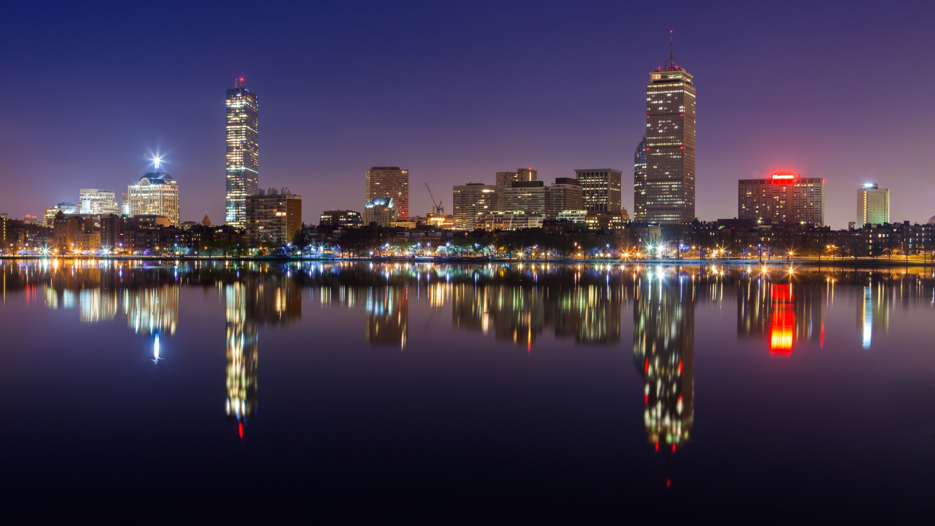 波士顿的天际线，城市，夜晚，壁纸