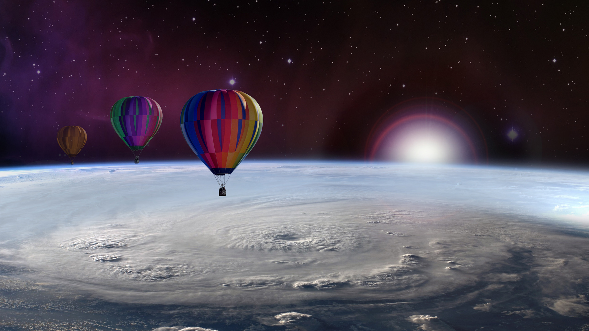 气球旅行 星空风景桌面壁纸