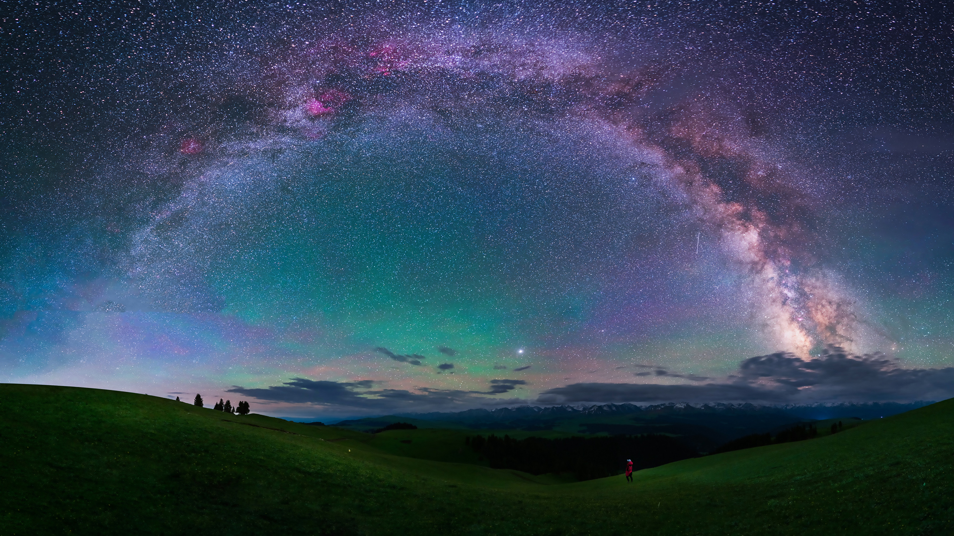 星空 夜晚 草地 风景桌面壁纸