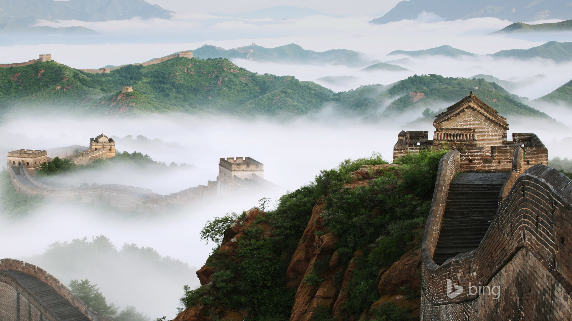 中国长城，万里长城，山，云，景色，风景桌面壁纸