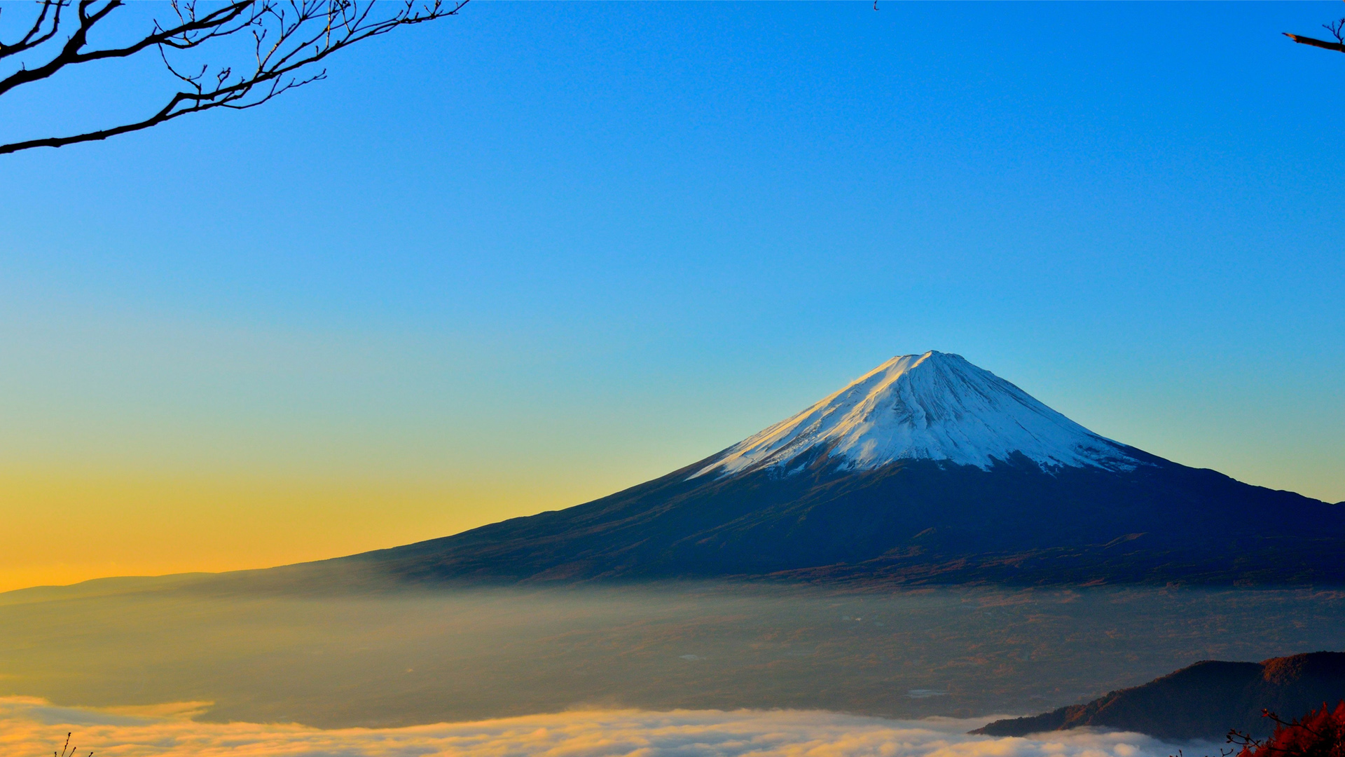 富士山，山峦，云，日出，风景桌面壁纸