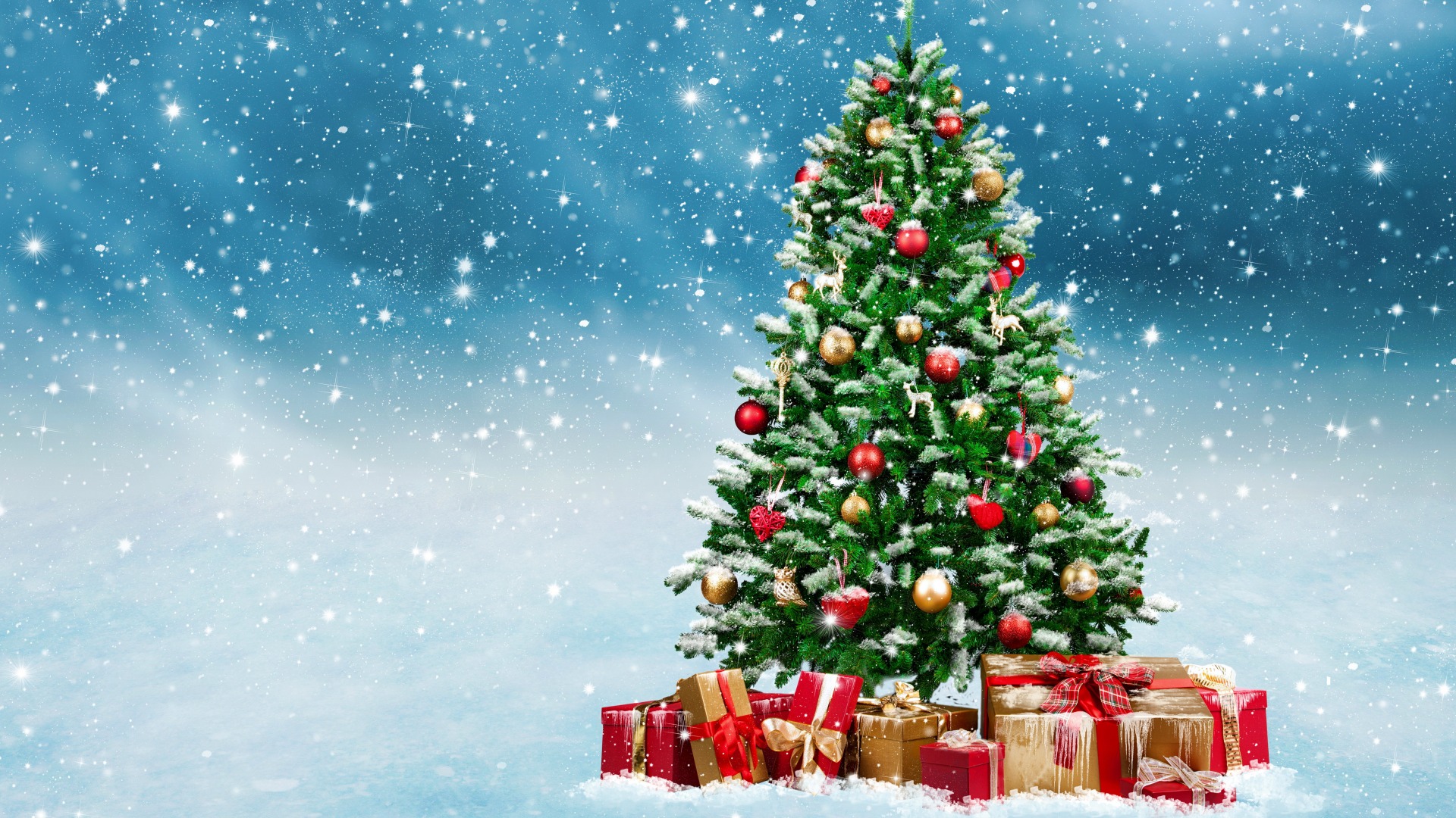冬天，雪，新年，圣诞节，装饰，树，圣诞快乐桌面壁纸