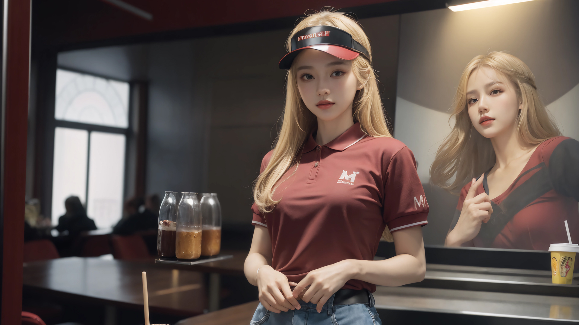 餐厅 美女 工作服 服务员 ai绘画 高清动漫壁纸