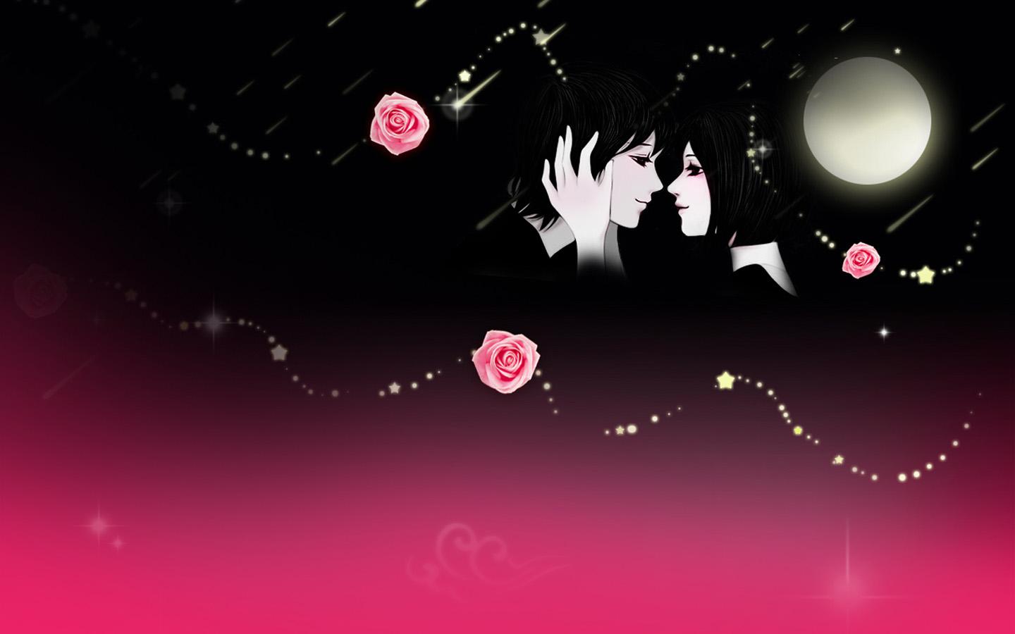 月亮玫瑰爱情壁纸